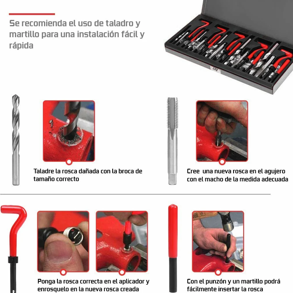 Juego de Reparación de Roscas, Kit Helicoil M5 M6 M8 M10 M12, 131 piezas | ROSCAS DAÑADOS HELICOIDALES HELICOIL Dientes PASADOS DE Tuerca