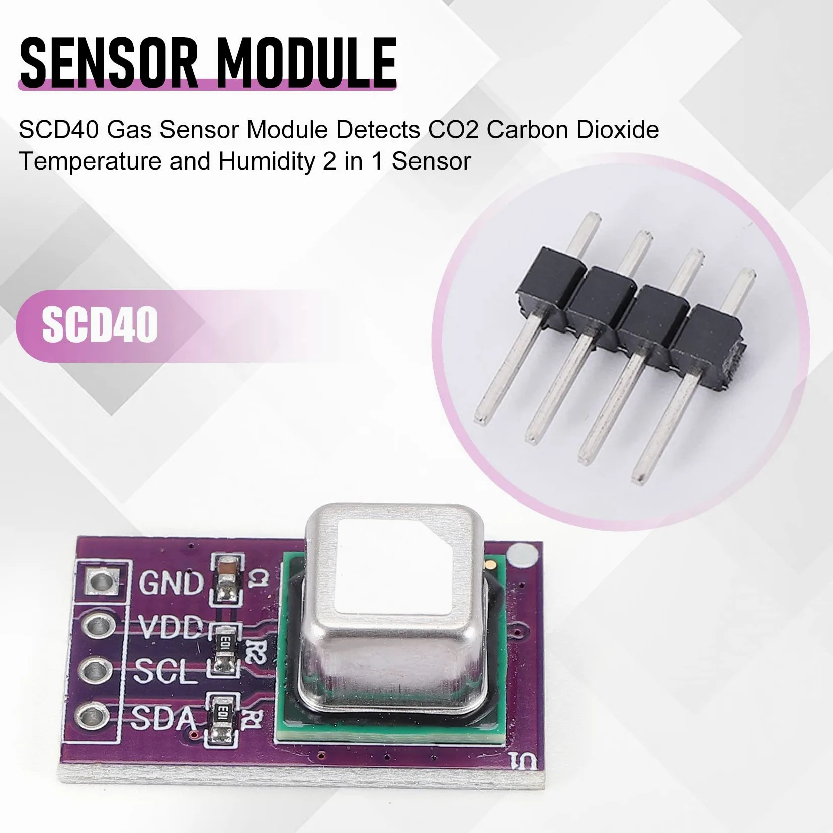 Jevina Módulo de sensor de gas SCD40 detecta temperatura de dióxido de carbono y humedad 2 en 1 sensor