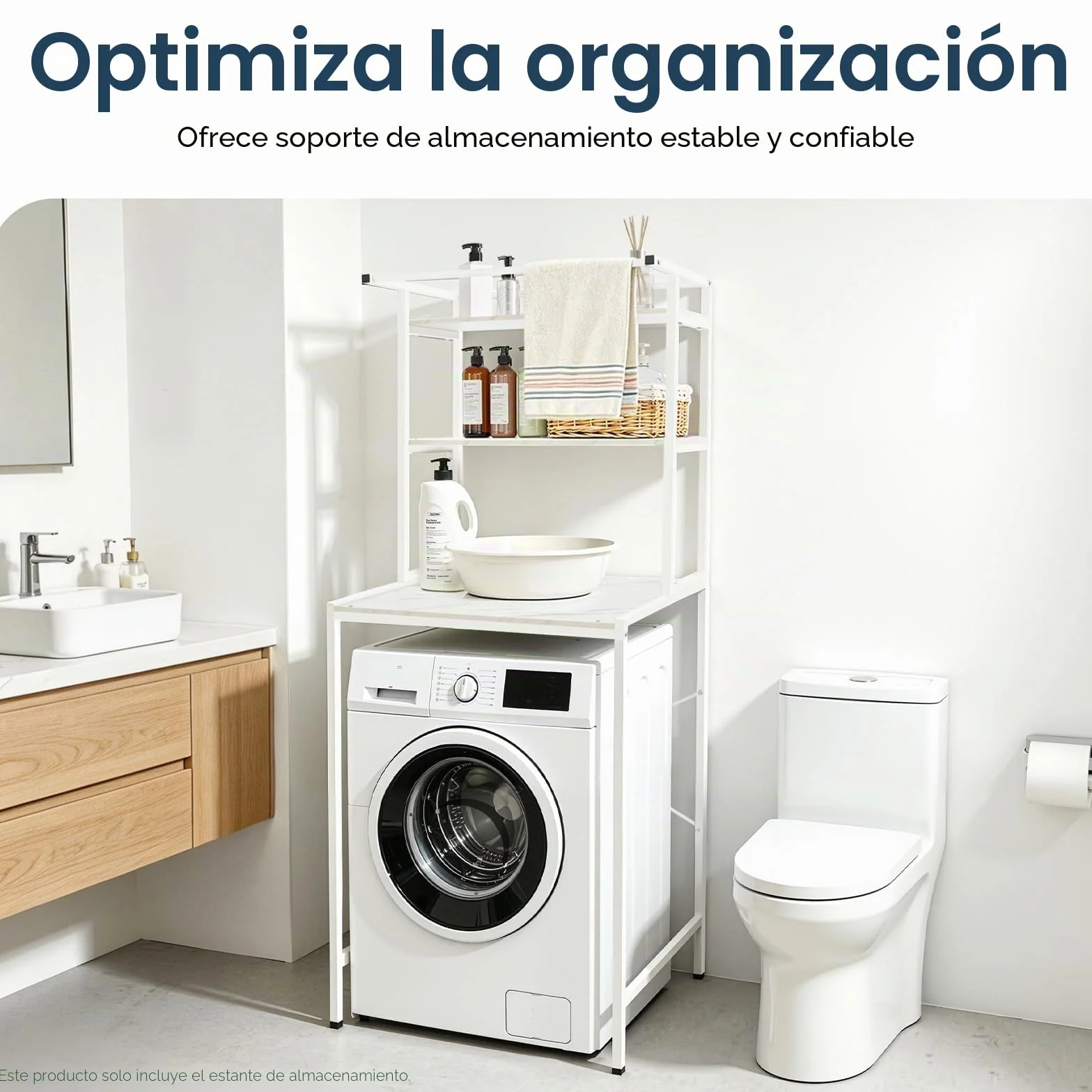Estantería para lavadora de 3 niveles, armario ahorra espacio sobre lavadora, estante multifuncional para baño