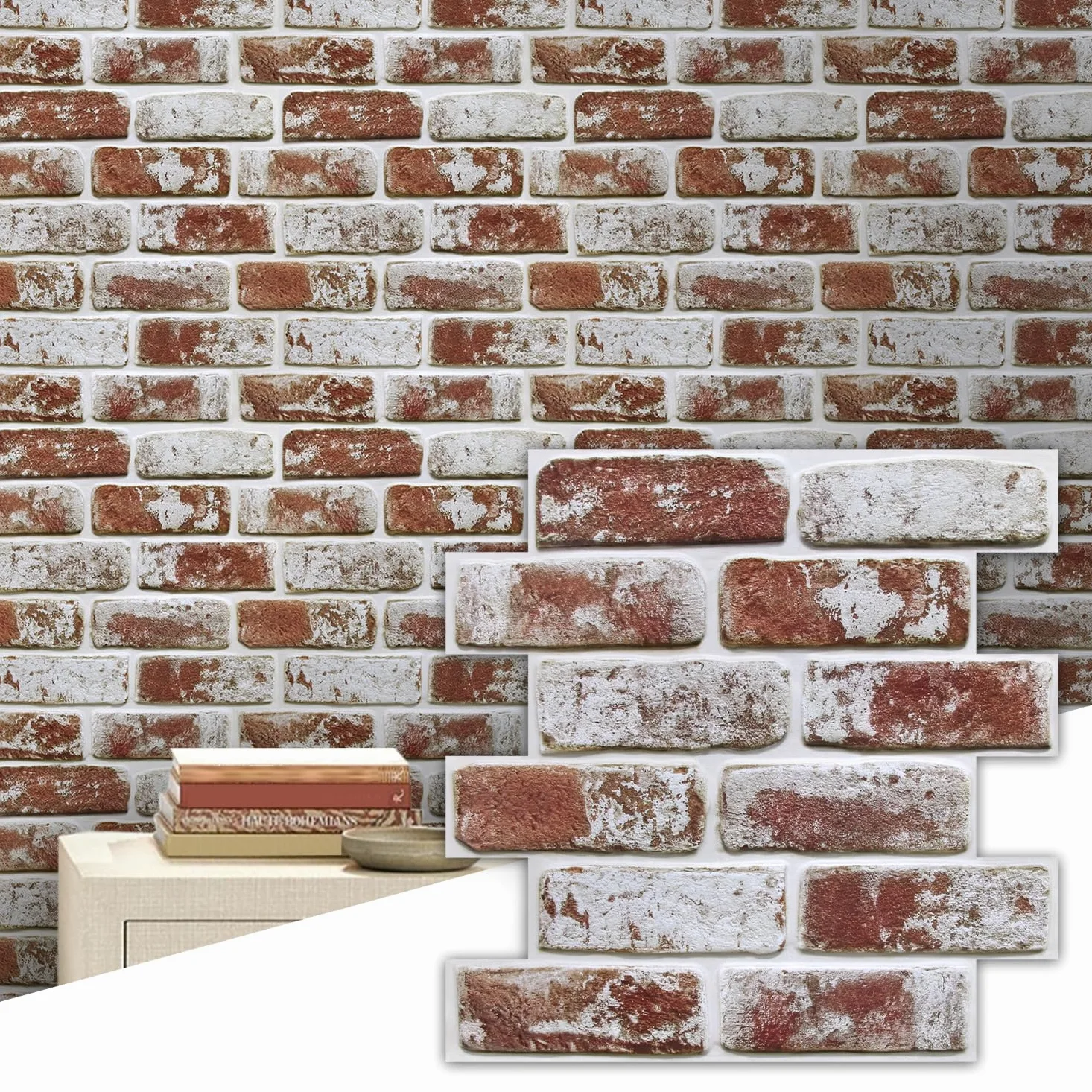 Paneles de Pared 3D Papel 3D Ladrillo Efecto Piedra Pared Autoadhesivo PVC Panel Decorativo Revestimiento Pegatinas 3D para Paredes Decoración de Interiores