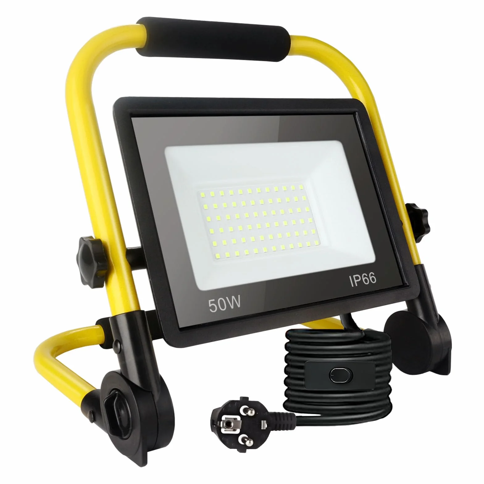 Luz de trabajo LED de 50 W, luz de trabajo súper brillante de 5400 lm, reflector portátil de 6000 K, luz blanca diurna, IP66 impermeable, luces de construcción con cable de 3,5 m, enchufe e