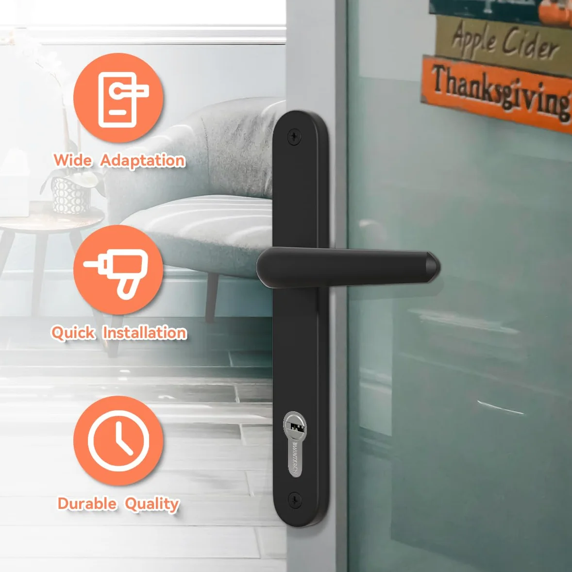 Bwintech UPVC Manija de puerta,Negro,retroceso de 92mm,centros de tornillo de 210mm,placa posterior de 243mm,sistema de resorte de adecuado para puerta de entrada,puerta de patio