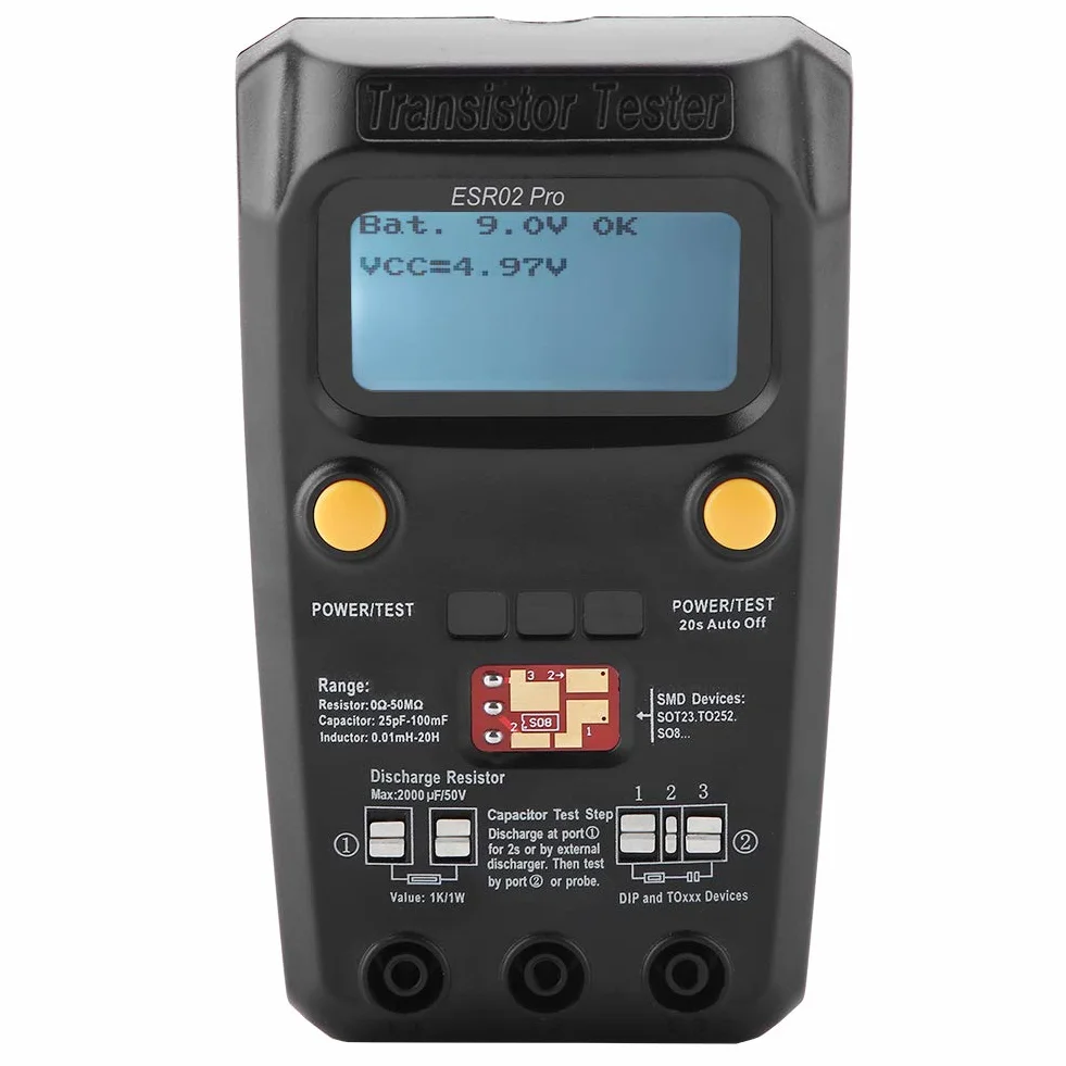 BSIDE Pro Probador de transistores digital Medidor de inductancia SMD