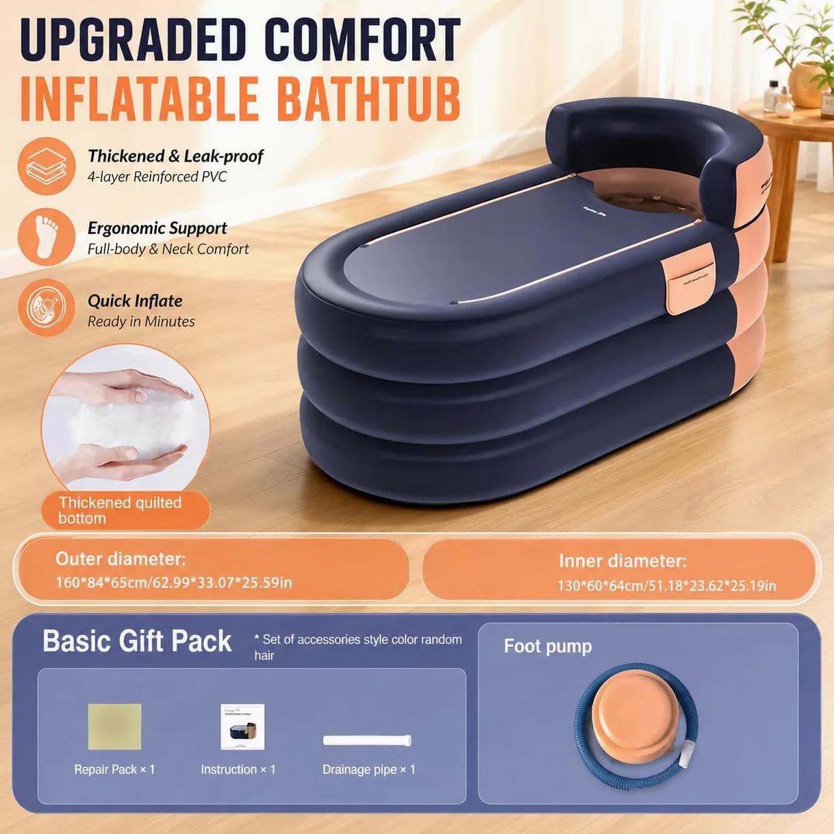 Bañera Inflable, Inflable Plegable Móvil Independiente Bañera para Adultos y Ducha para Camping Viajes Spa