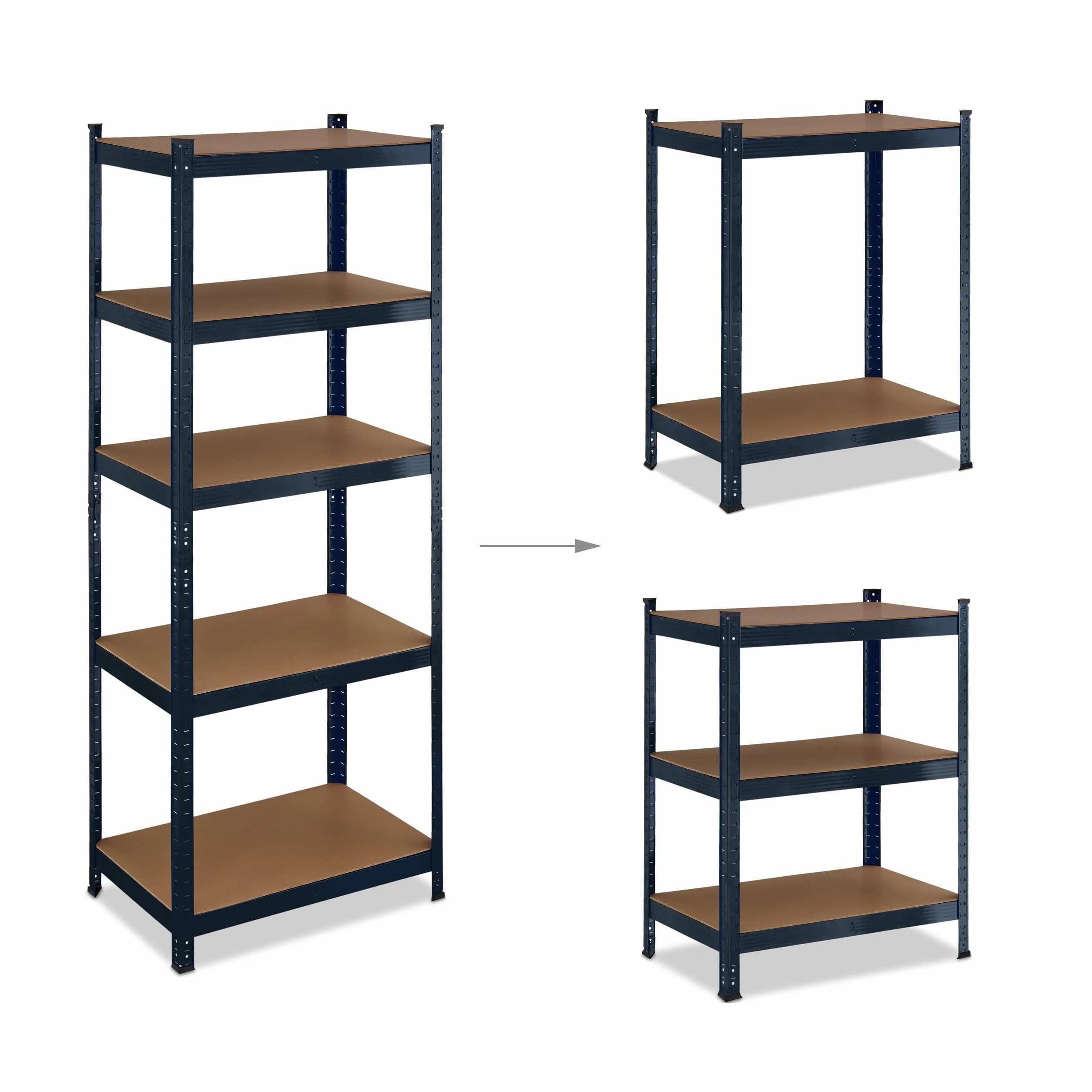 Relaxdays Estantería Metálica Cargas Pesadas, 180x70x45cm, hasta 500 kg, 5 Baldas, Sótano o Trastero, Acero y MDF, Negro