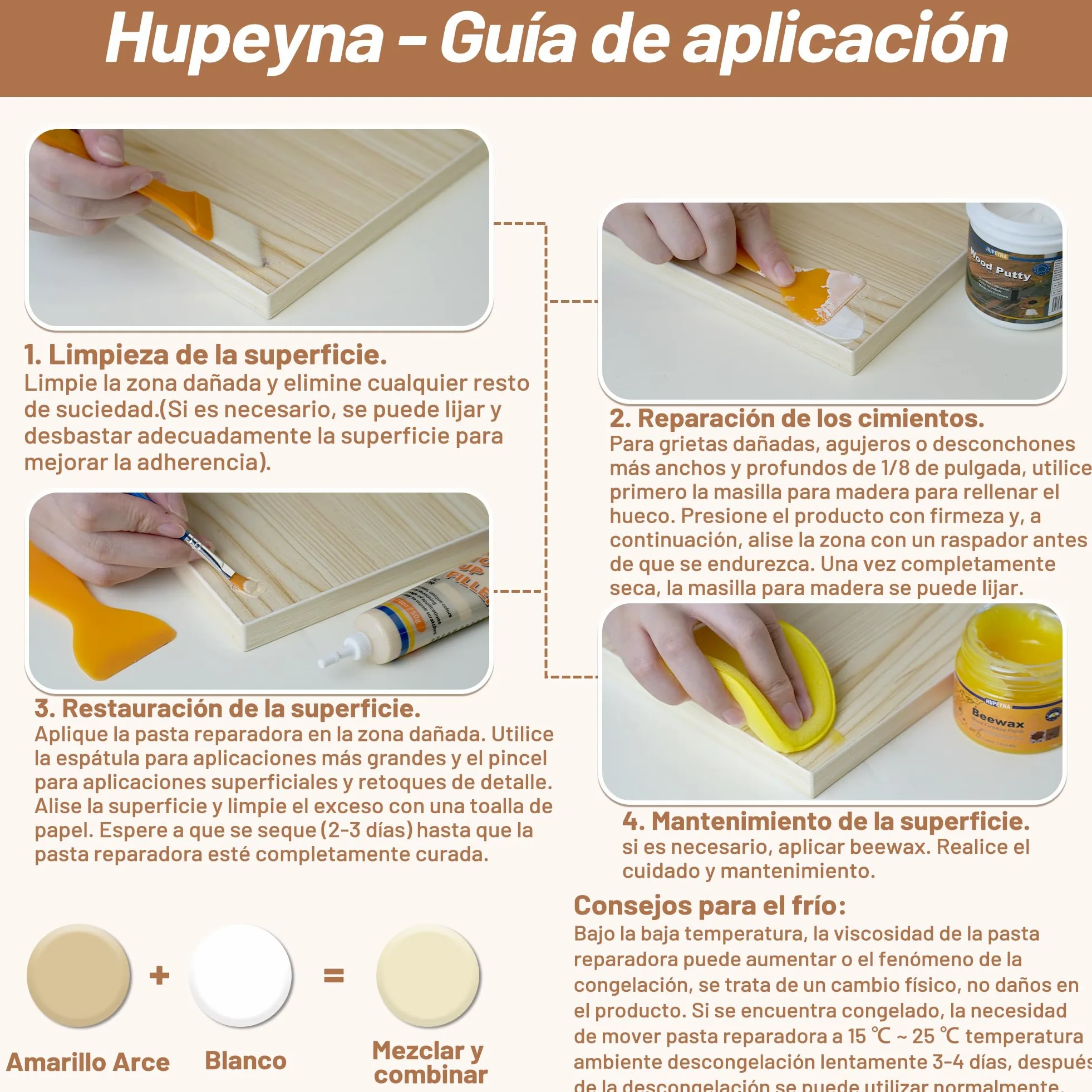 Kit de Reparación de Madera, Kit Reparación Laminado - Serie Madera Natural | Masillas de Madera y Cera de Abejas, Reparación de Manchas, Grietas, Agujeros, Decoloración Reparador Arañazos Parquet
