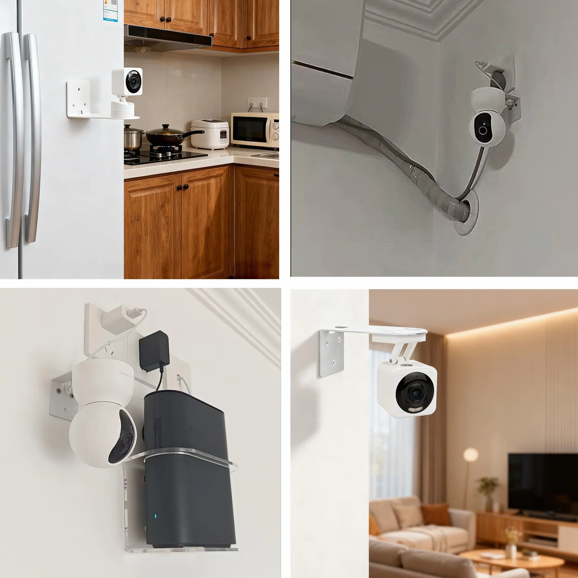 2PCS Soporte de Pared para Cámara de Vigilancia, Soporte Adhesivo Sin Taladro de Aluminio Sólido, Compatible con Mini Pan Tilt, Indoor Cam E220, Soporte Universal para Cámara