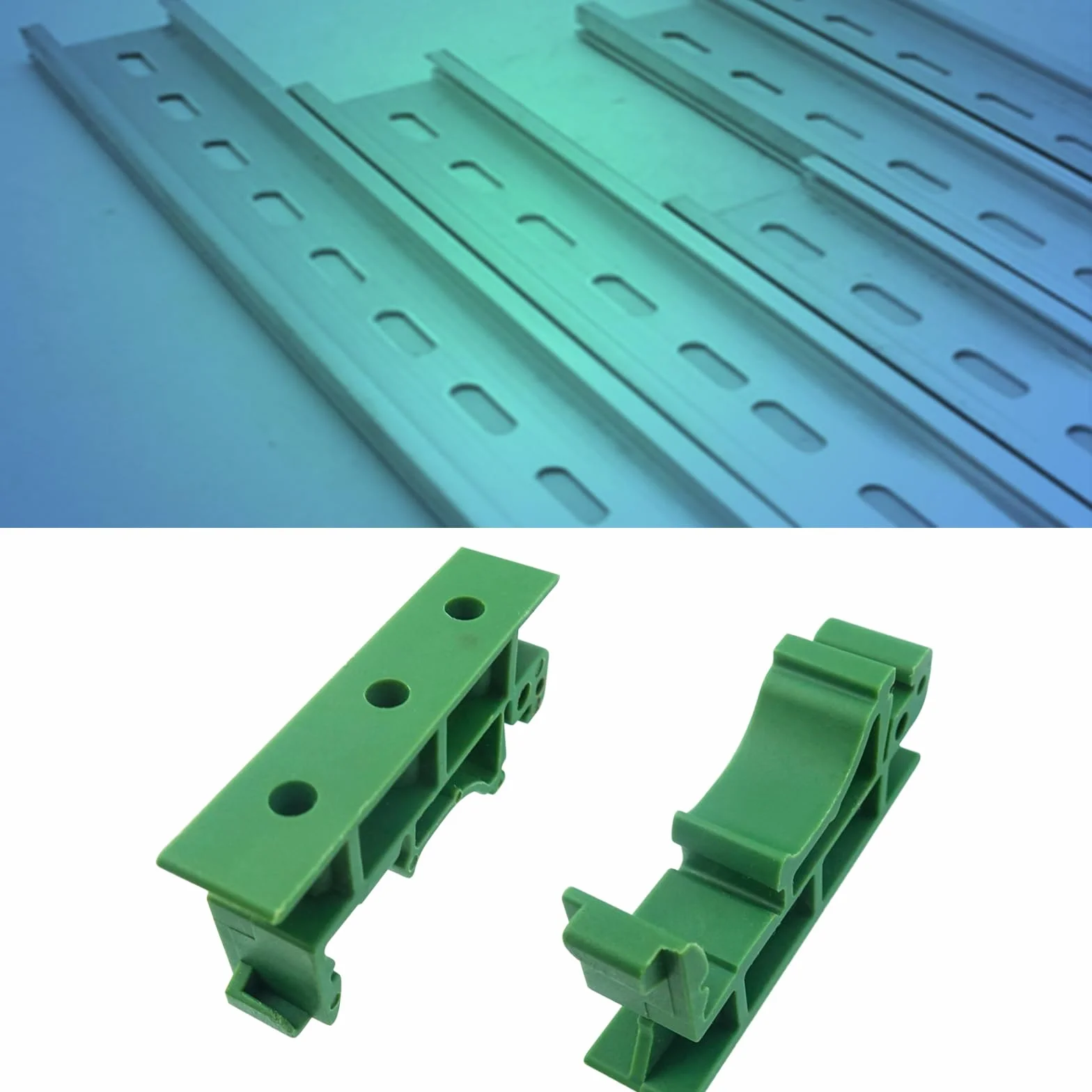 10 juegos(20 Piezas) Adaptador de Riel DIN C45 Soporte con Tornillos,Adaptador de Riel Placa de Circuito para carril DIN 45,verde
