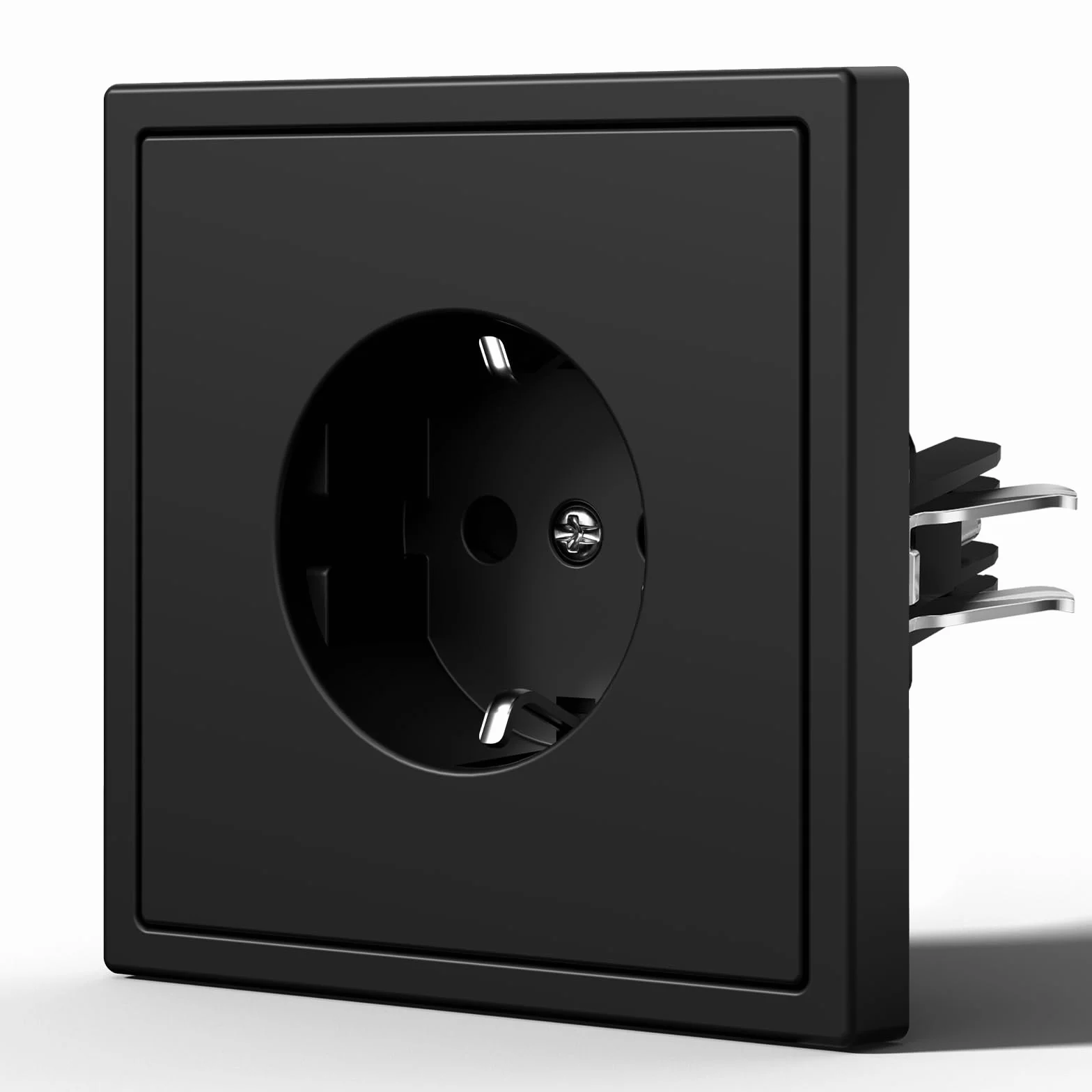 BSEED Enchufe de Pared con Garfio,Mate Enchufes Empotrable Estándar,Seguridad Infantil,Fácil Instalación,C-Series,1 Enchufe,80mm Negro