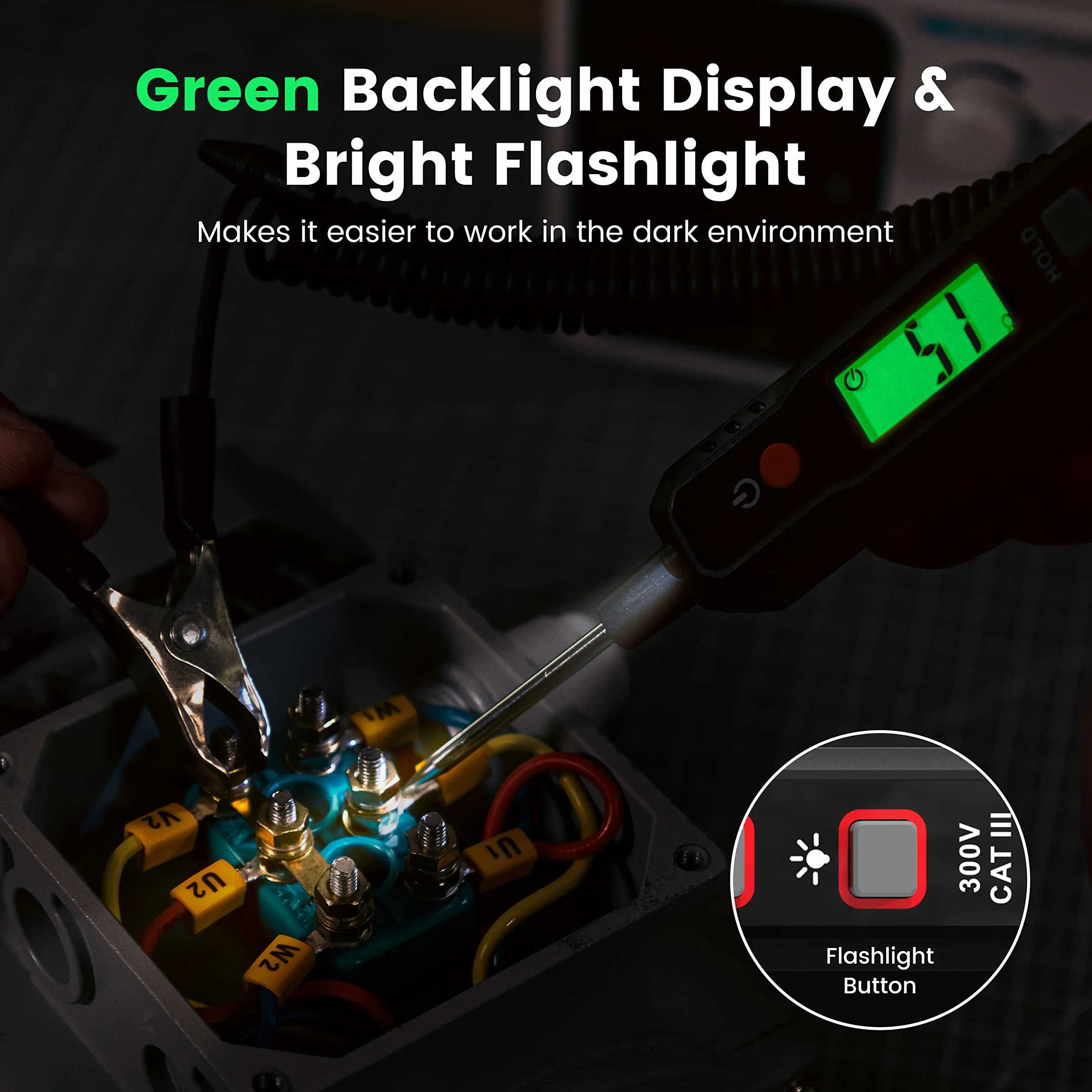 KAIWEETS Lápiz Comprobador de Voltaje para Coche, 0.8V-100V DC, Lámpara de Prueba Digital con Luz de Fondo