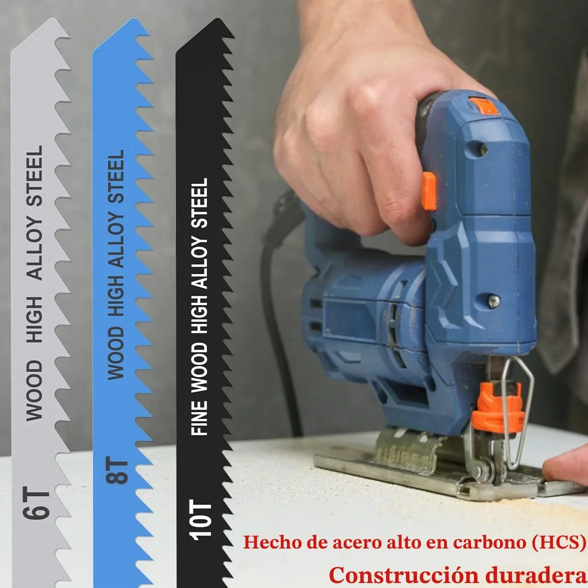 Juego de 25 hojas de sierra de calar 6T 8T 10T de acero de alto carbono, vástago en U