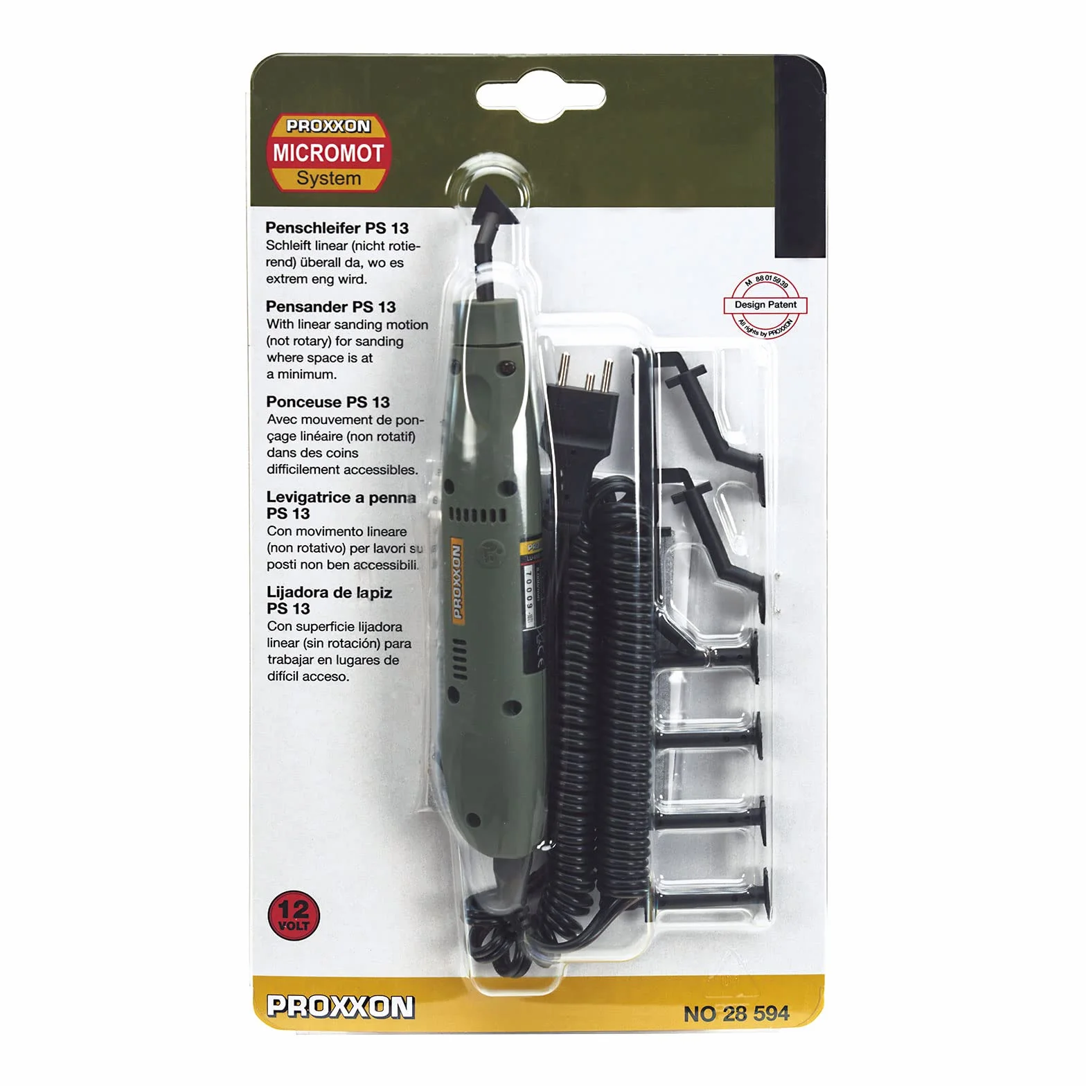 PROXXON 2228594 2228594-Lijadora lápiz ps 13, 10 W, 12 V, Verde