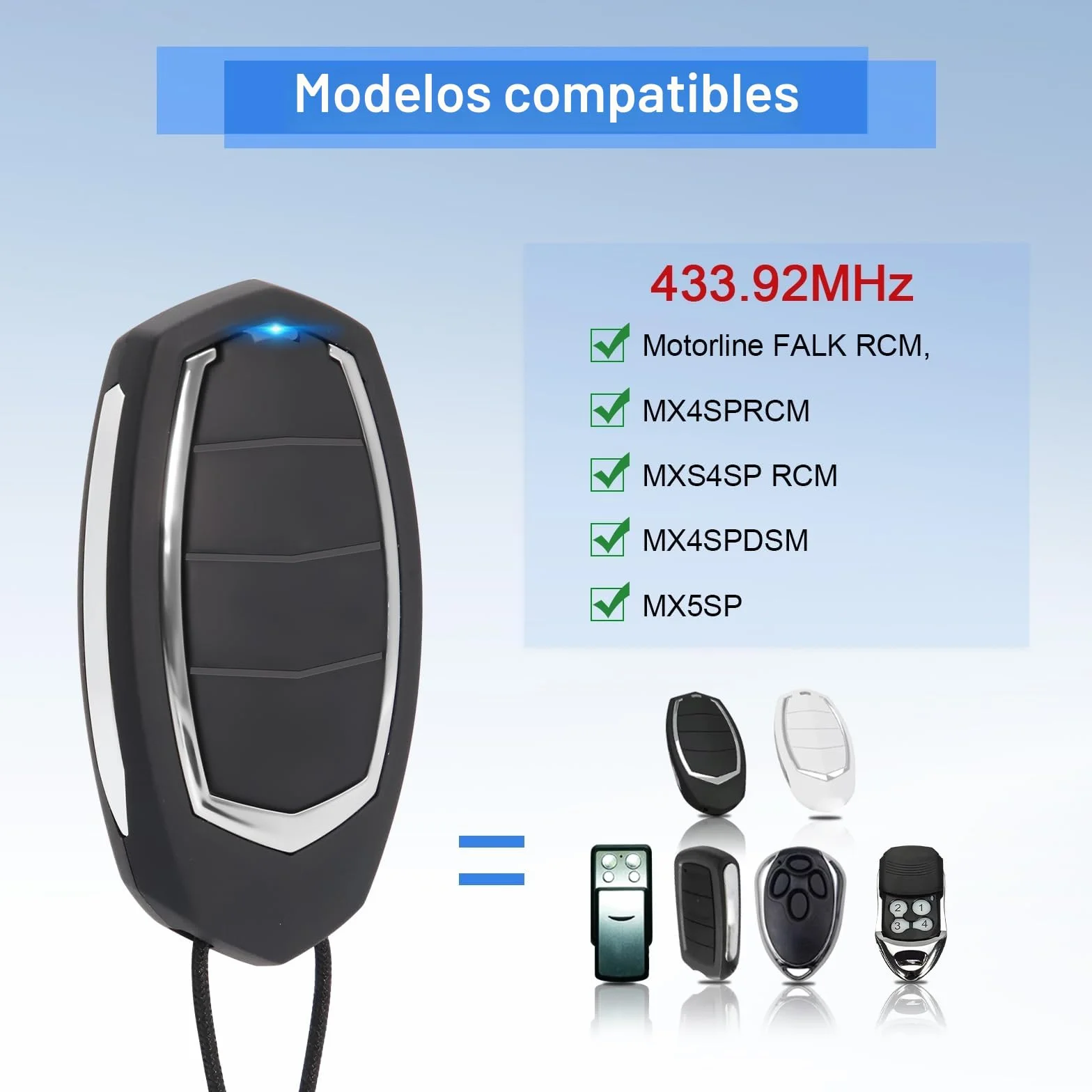 433,92MHz Mando Garaje Universal,3 Unidades de Mando a Distancia para MOTORLINE Falk MX4SP MXS4SP MX5SP RCM DSM,4 Canales Clonador Mando Garaje Inalámbrico