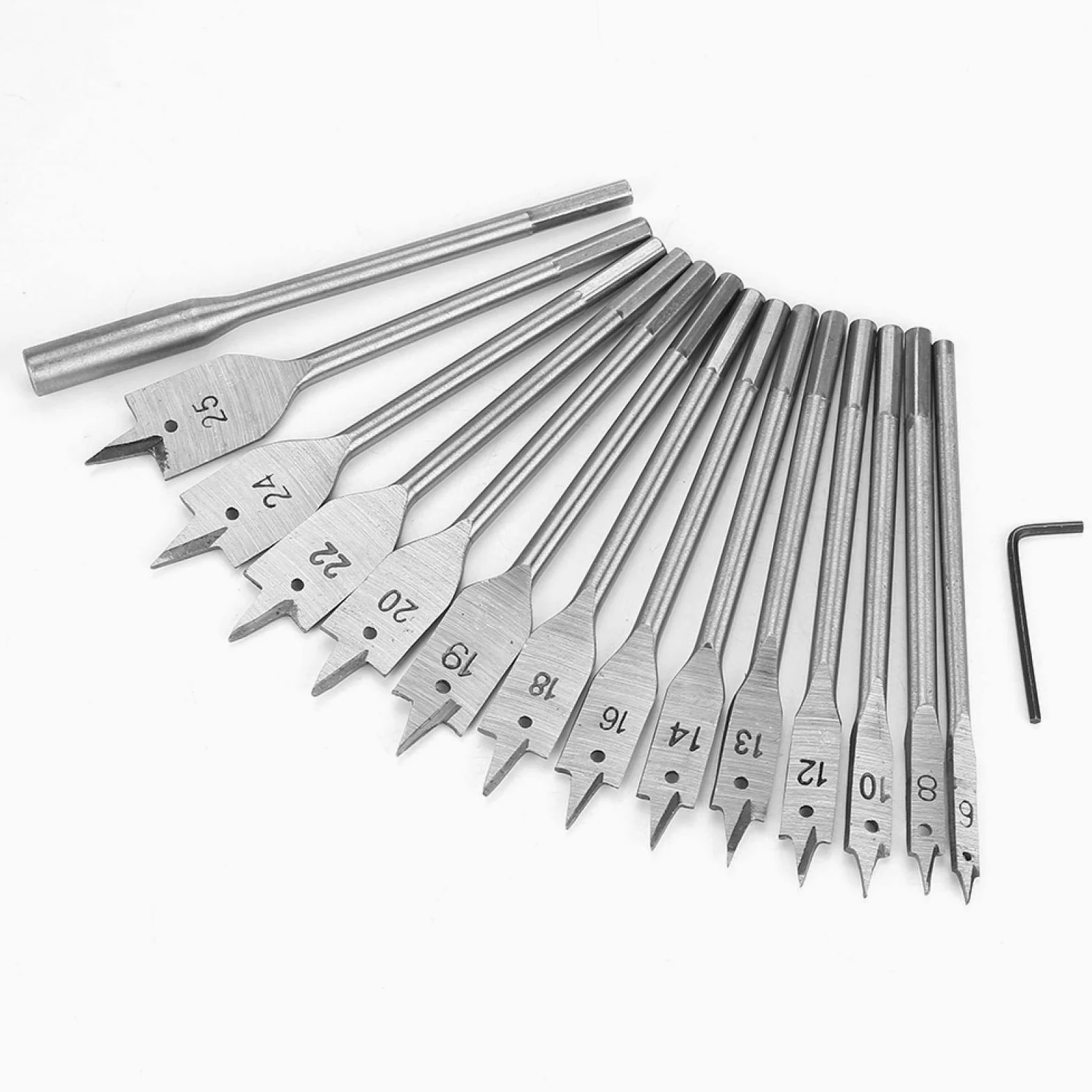 13 Piezas Brocas Planas, 6-25mm Juego De Brocas De Pala, Acero Al Carbono Para Madera, PVC Y Plásticos