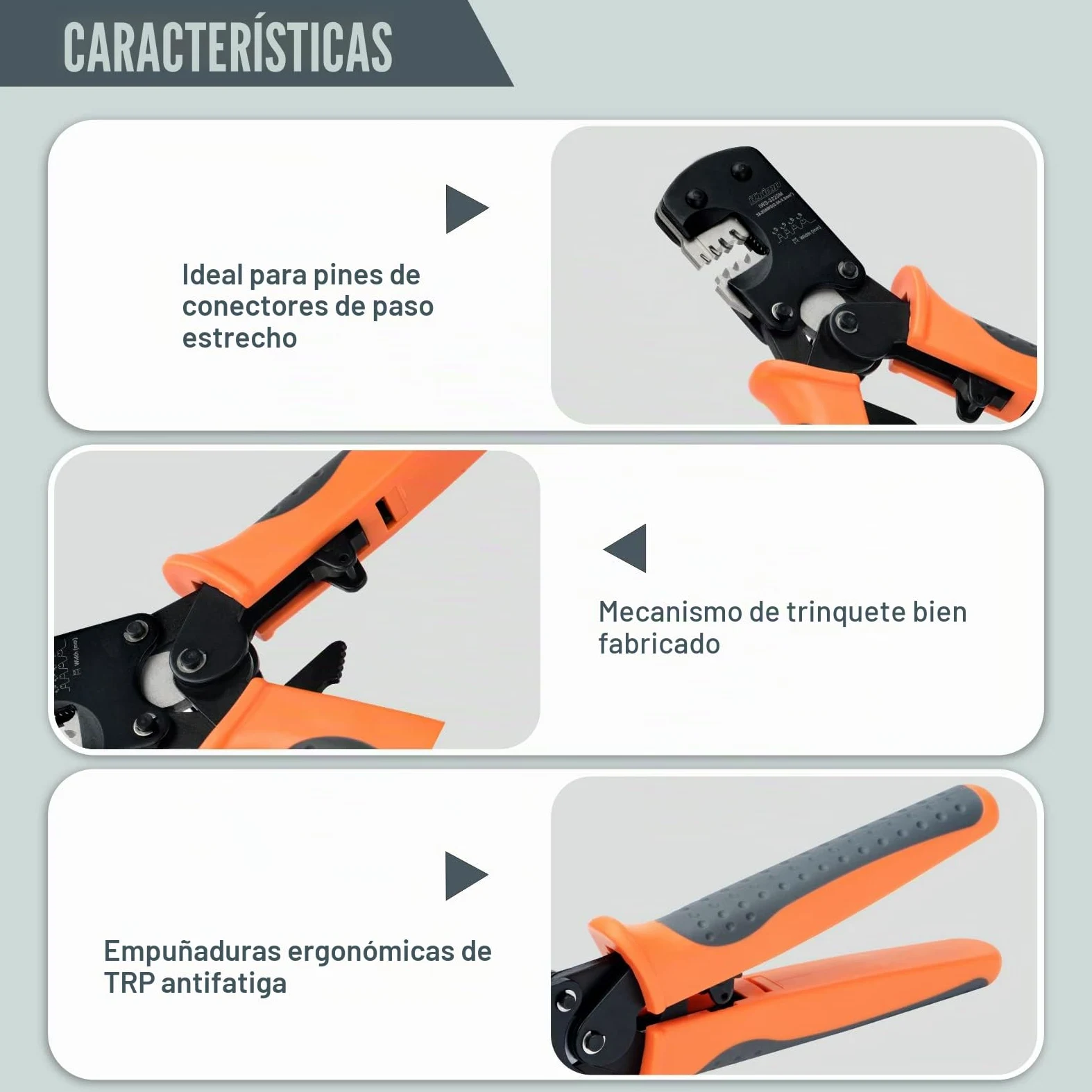 iCrimp IWS-3220M Herramienta de prensado de clavijas con micro conector 0.03-0.52mm² Prensador de trinquete para D-Sub, Trajes de barril abierto Molex, JST, JAE