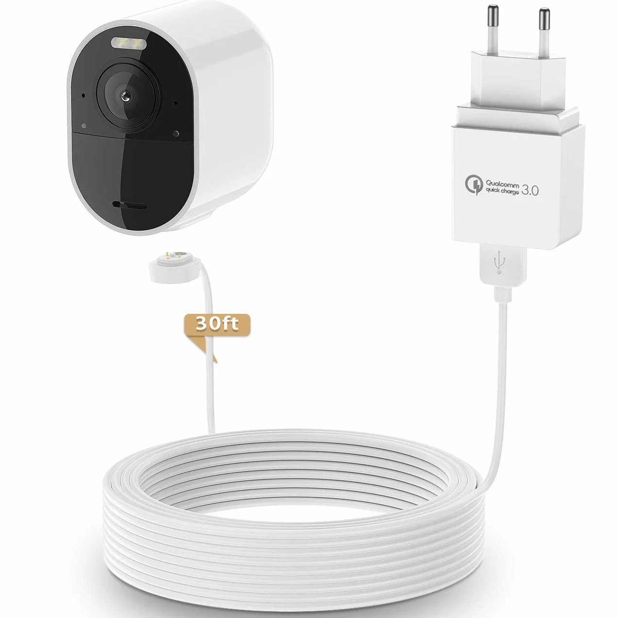 HOLACA Adaptador de red compatible con Arl o Pro 3/4/5/Ultra 1&2 con cable de carga magnético de 30 ft/9 m + adaptador de alimentación 3.0 (cámara no incluida)