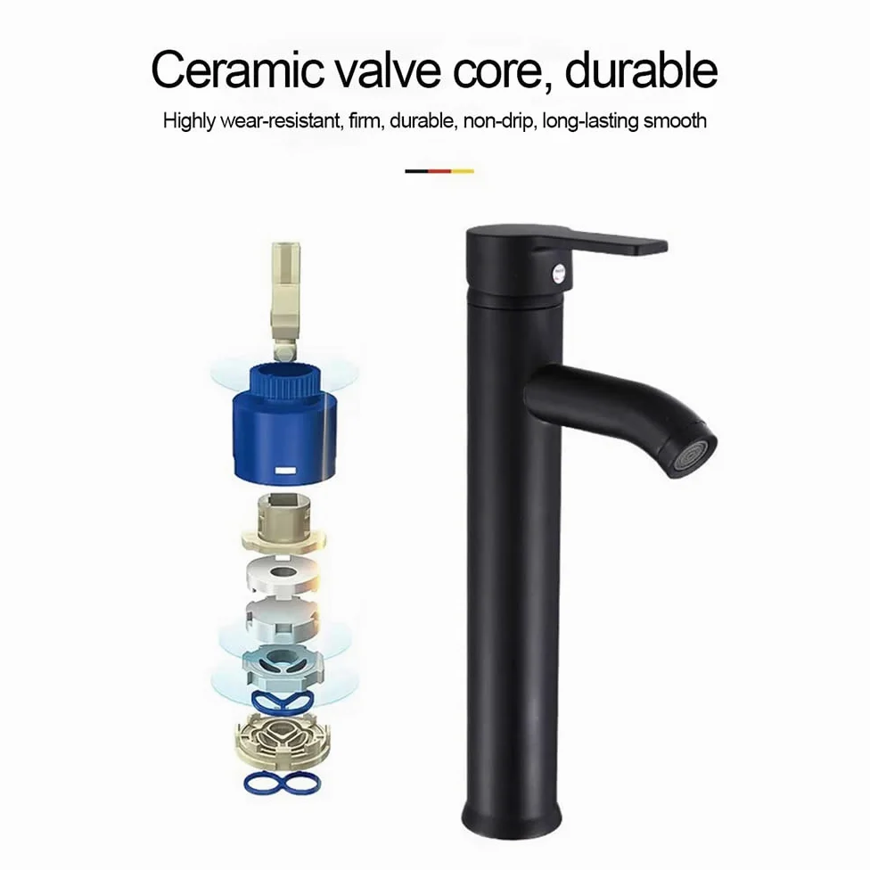 NEWFUN Grifo de baño Negro, Mate Grifo Retro de Plataforma Alta, lavabo del Baño es Antioxidante, Antidesgaste, Agua Fria y Caliente Disponible, adecuado de 32 mm a 42 mm