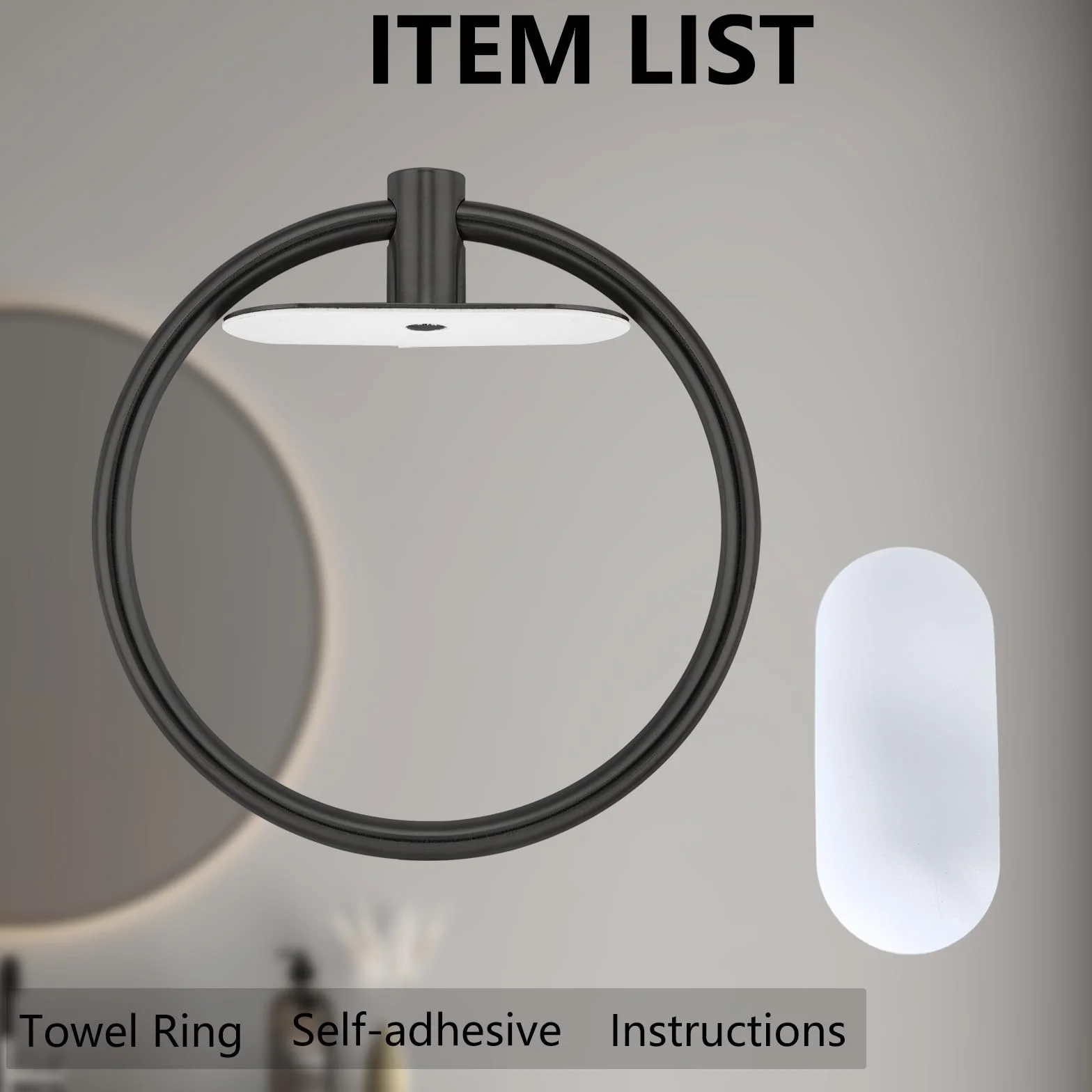 Juego de 2 Anillos de Toalla autoadhesivos de Acero Inoxidable Negro para Cuarto de baño