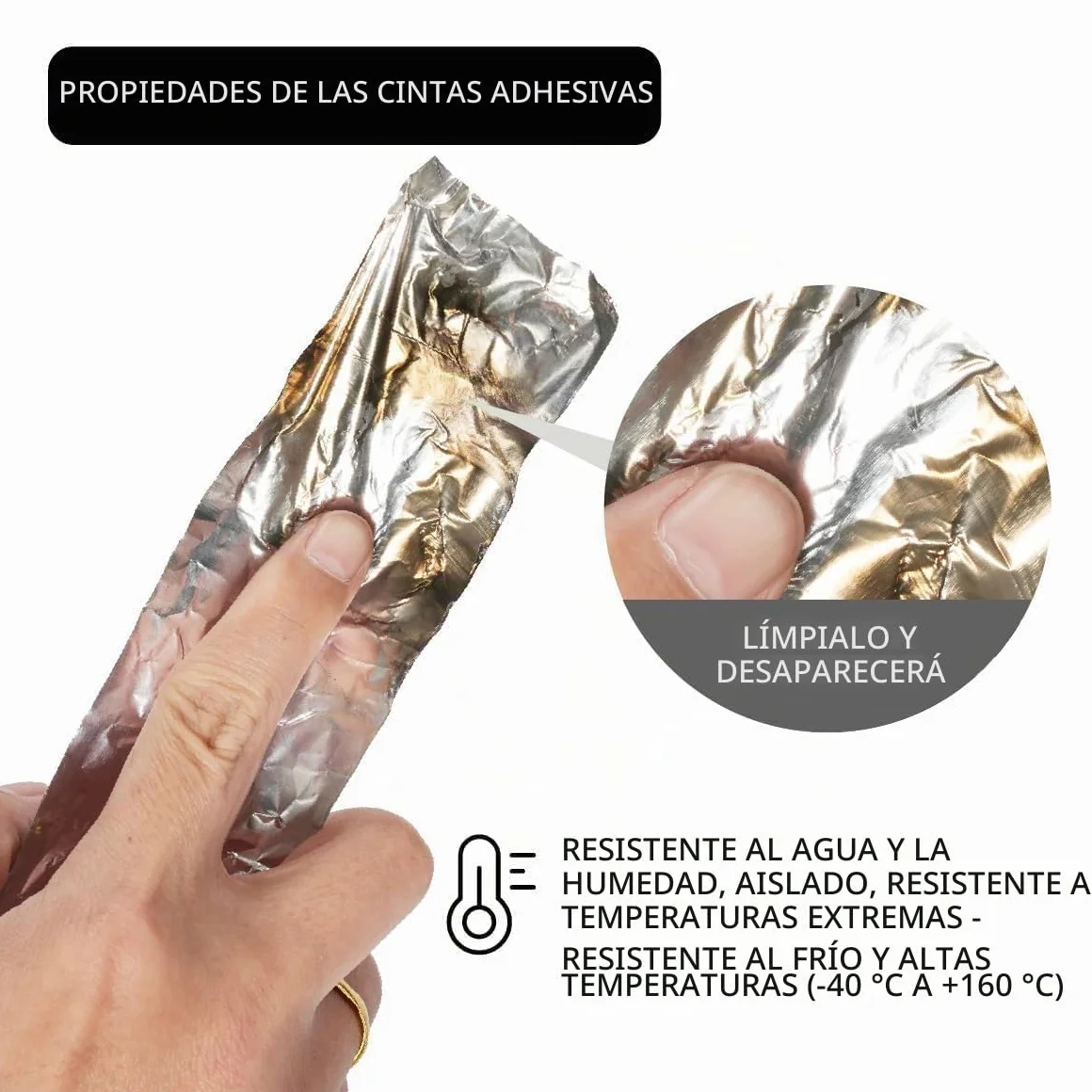 Cinta Adhesiva de Aluminio Resistente al Calor y al Frío, Impermeable y Duradera, Ideal para Reparaciones y Aislamiento Térmico en HVAC, Automóviles y Hogar, 50 mm x 10 m
