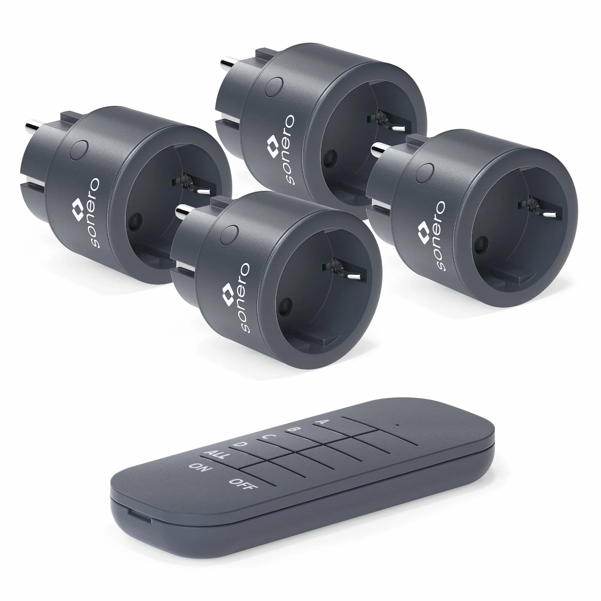sonero® set di prese radio 2300 watt - 1x telecomando, 4x prese per uso interno, portata 30 m, antracita