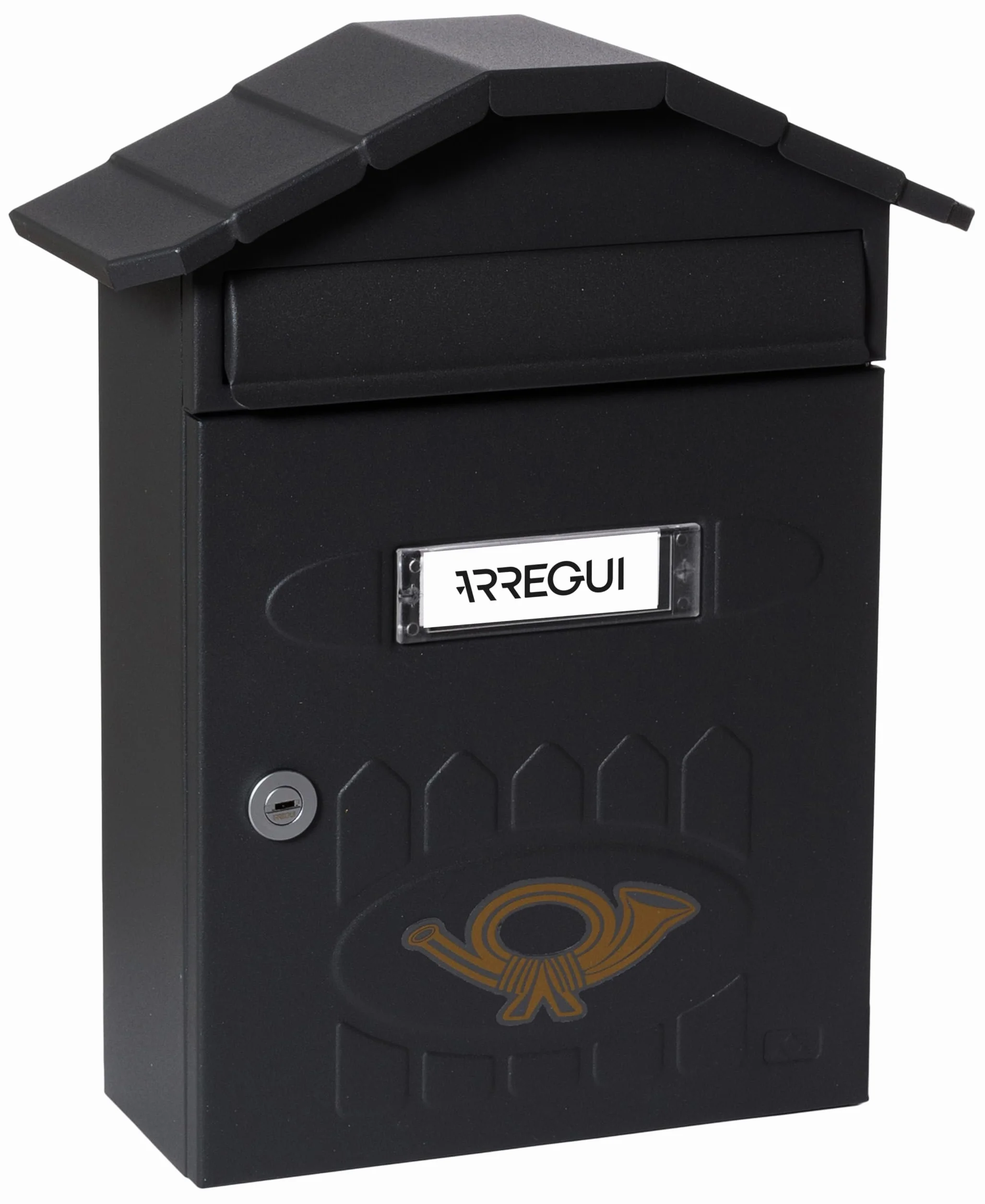 ARREGUI Villa E5004 Buzón Exterior de Acero, Tamaño M (Correo DIN A4 y Revistas), Buzón de Correo Individual, Buzón de Pared de Chapa Gruesa, Antilluvia, Fácil de Instalar, Negro Texturizado