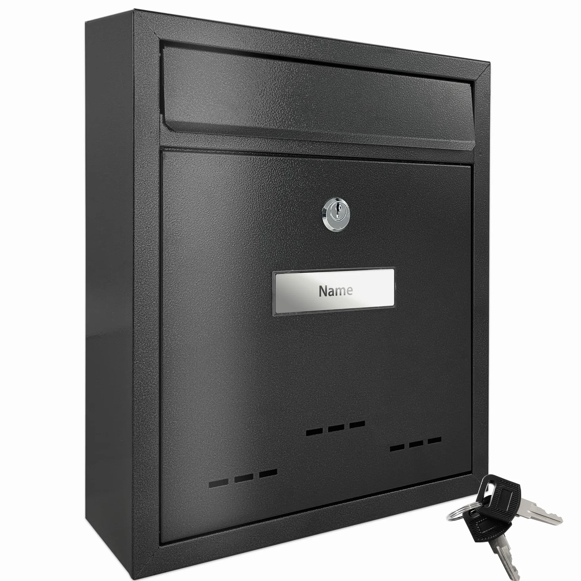 2218 Buzón de Metal I Espacio para la Placa de identificación I con Cerradura, 2 Llaves y Material de fijación I Color: Negro