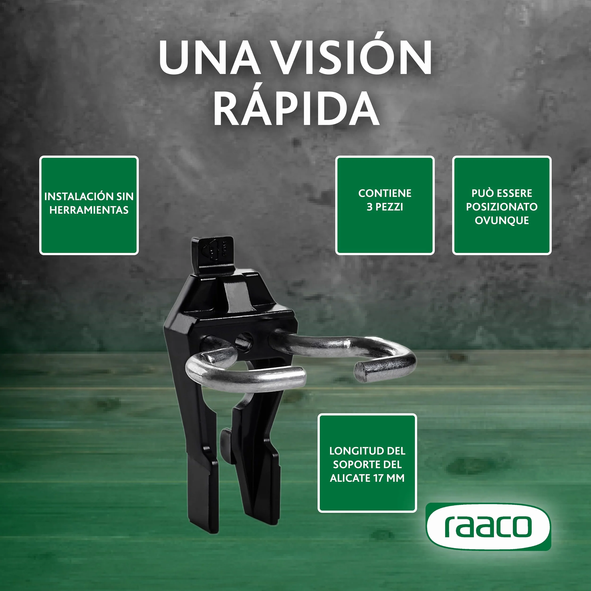 Raaco Clip Porta-Pinzas 5-17 para Panel Perforado, Ganchos de 17 mm, Set de 3 en Acero y Poliacetal
