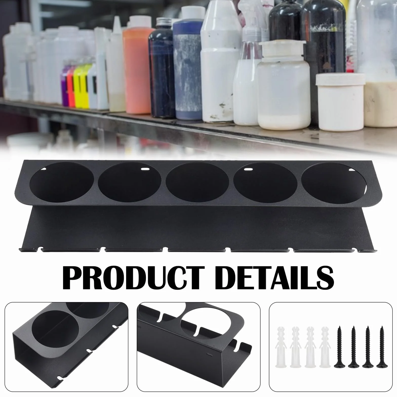 Soporte Spray, 2PCS Estante De Almacenamiento Para Botellas De Spray Para Latas De Montado En La Pared Y Organizador De Herramientas Eléctricas Soporte De Almacenamiento Accesorio De 5 Orificios