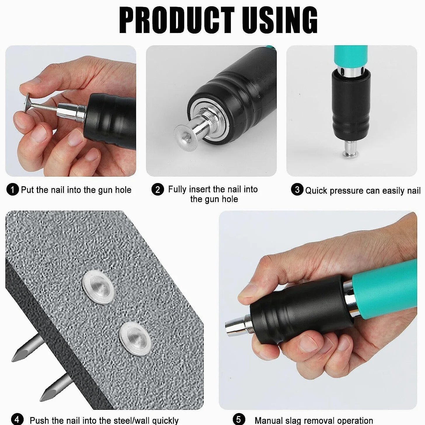 Clavadora Beton,Pistola de uñas de uñas, 5 velocidades, pistola de uñas manual,Pistola de uñas con guantes de gafas,Kit para techos de paredes de hormigón (con 100 clavos)