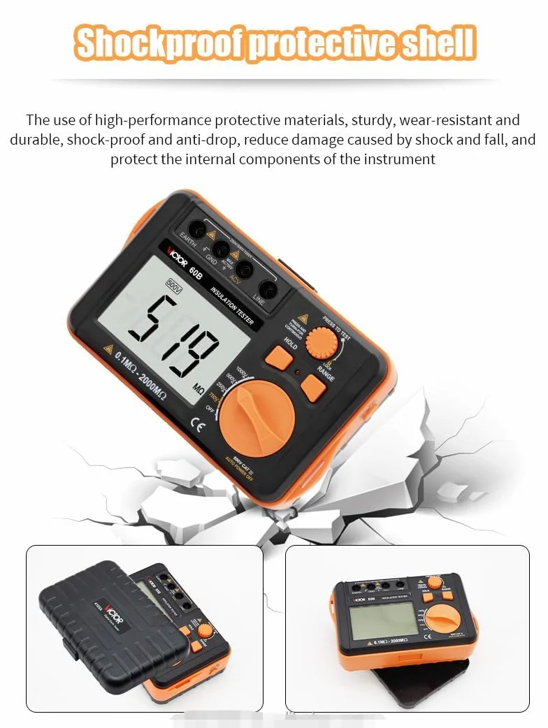 VICTOR VC60B+ Digital Insulation Resistance Tester Megohmmeter 10000V