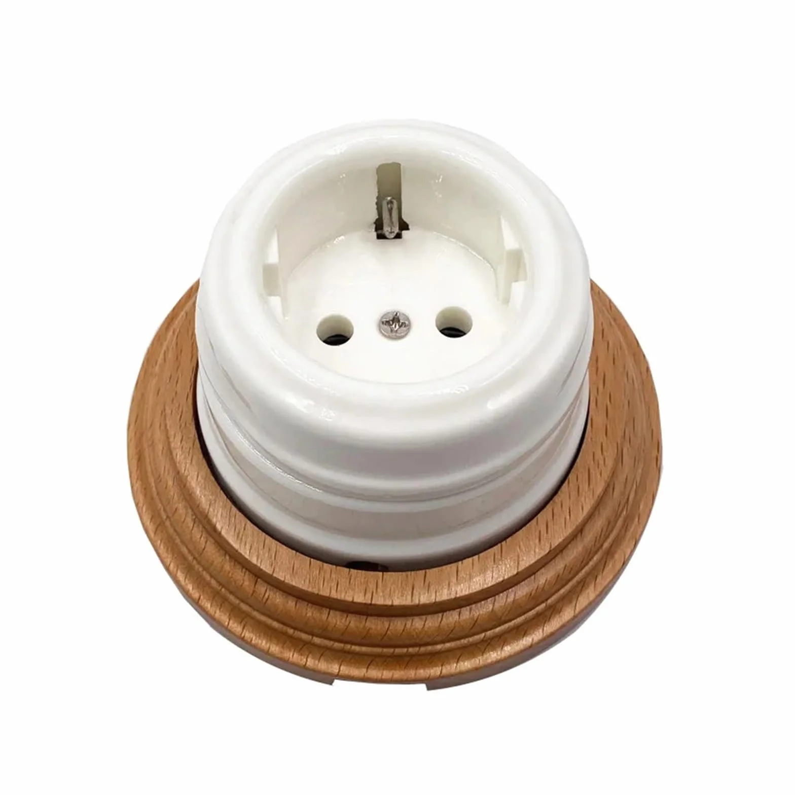 European Style Retro Ceramic Switch Socket 16A Wall Electrical IINKUEYK 2-hole Wood Base