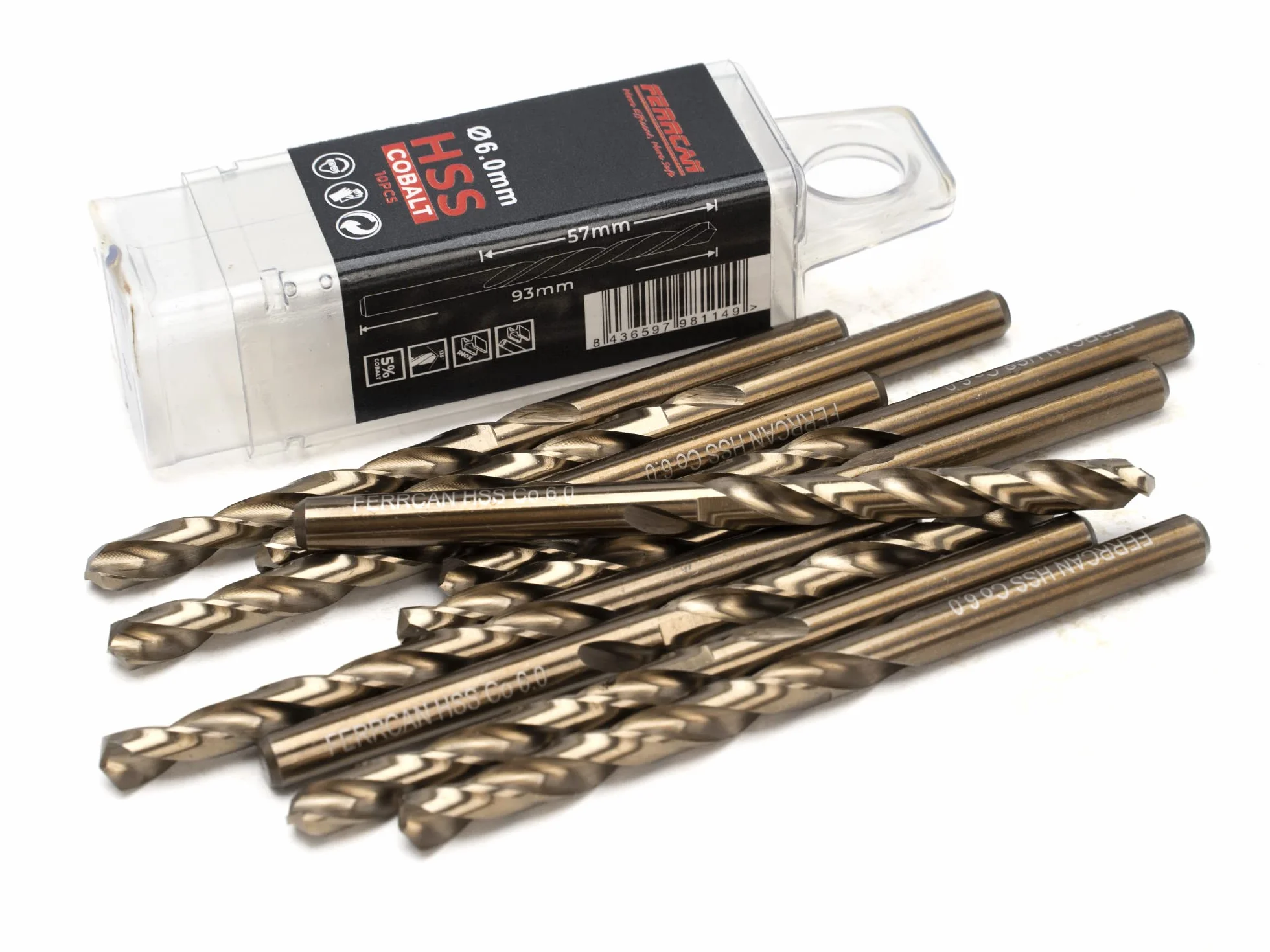 Brocas para metal HSS DIN338 M35 5% cobalto para taladrar en acero inoxidable, hierro y otros metales (paquete de 10 unidades por medida) (6mm)
