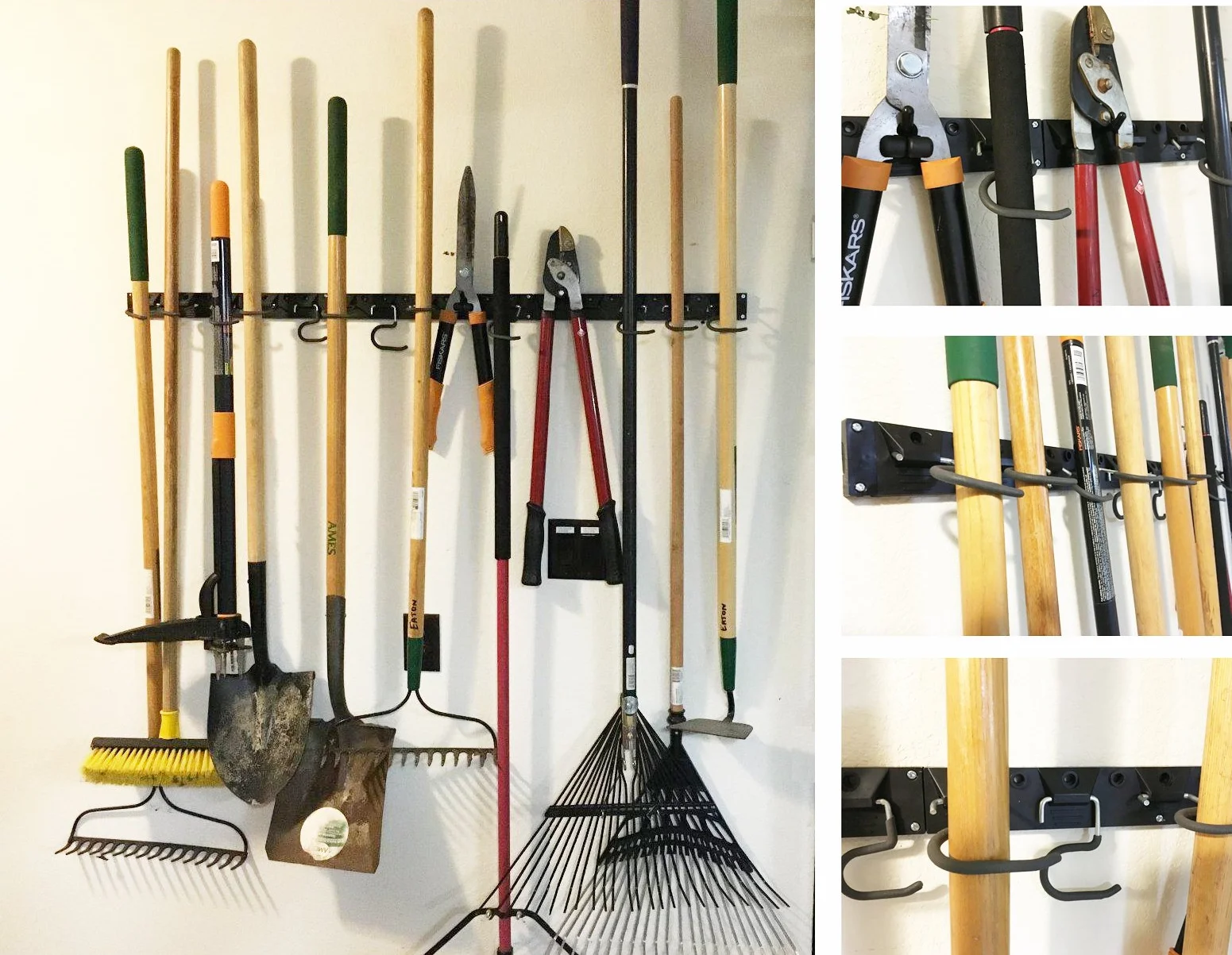 Sistema de almacenamiento ajustable de 48 pulgadas, soportes de pared para herramientas, Soportes de Mop jardín escoba rastrillo