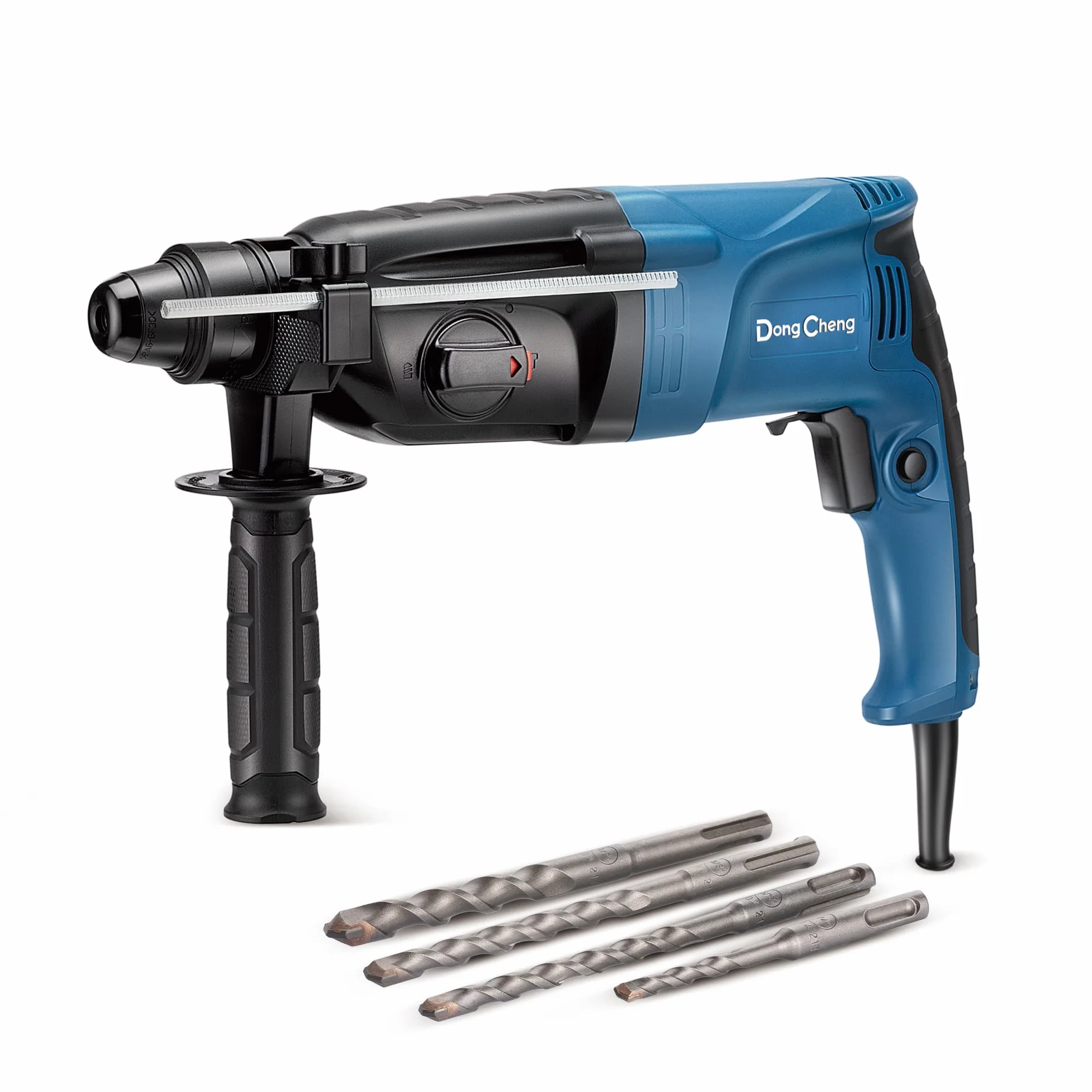 DongCheng martillo perforador 800W, energía de impacto 2.8 J, velocidad de ralentí 0-1200U/min, con 4 brocas SDS plus, 26 mm, taladro 4 en 1, martillo de demolición, mango antivibración