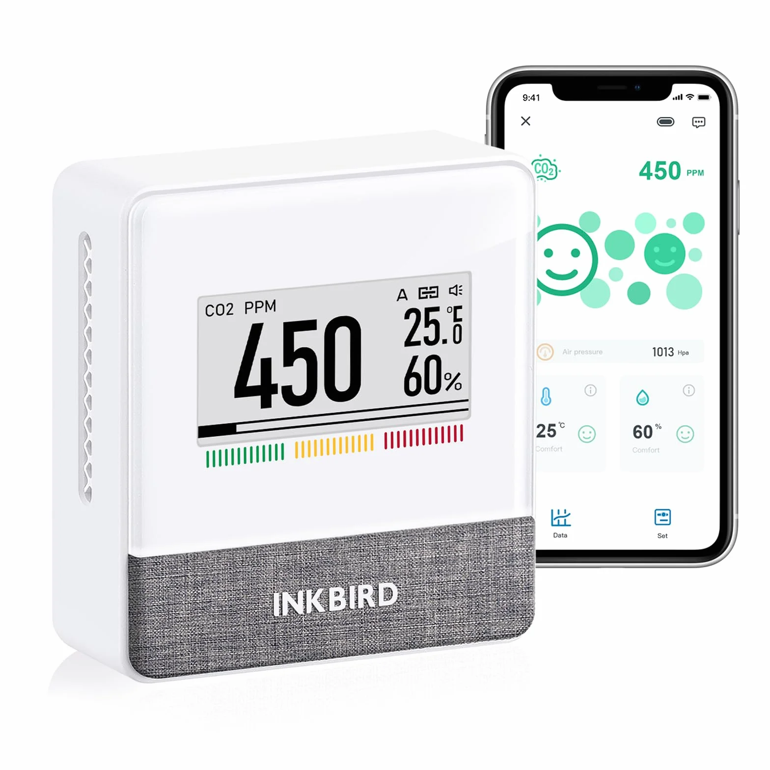 Inkbird Medidor CO2 Bluetooth,IAM-T1 Detector CO2 con Temperatura e Humedad,Control App,E-Ink Pantalla,Batería de Larga Duración,CO2 Monitor Portátil para Casa,Oficina