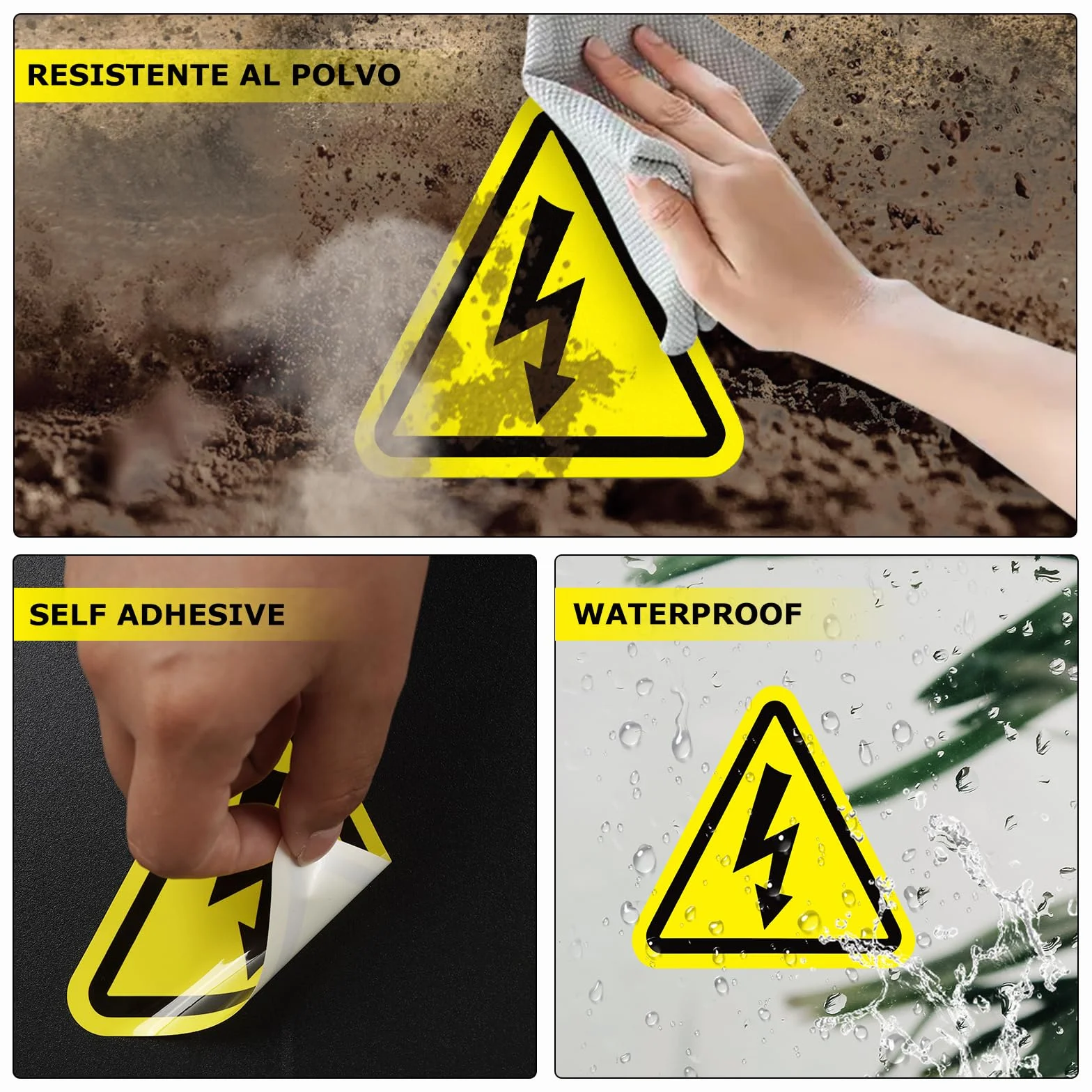 Pegatina Riesgo Eléctrico Adhesiva - Cartel Riesgo de Accidente por Electricidad Medida 10 CM X 10CM - 10ud