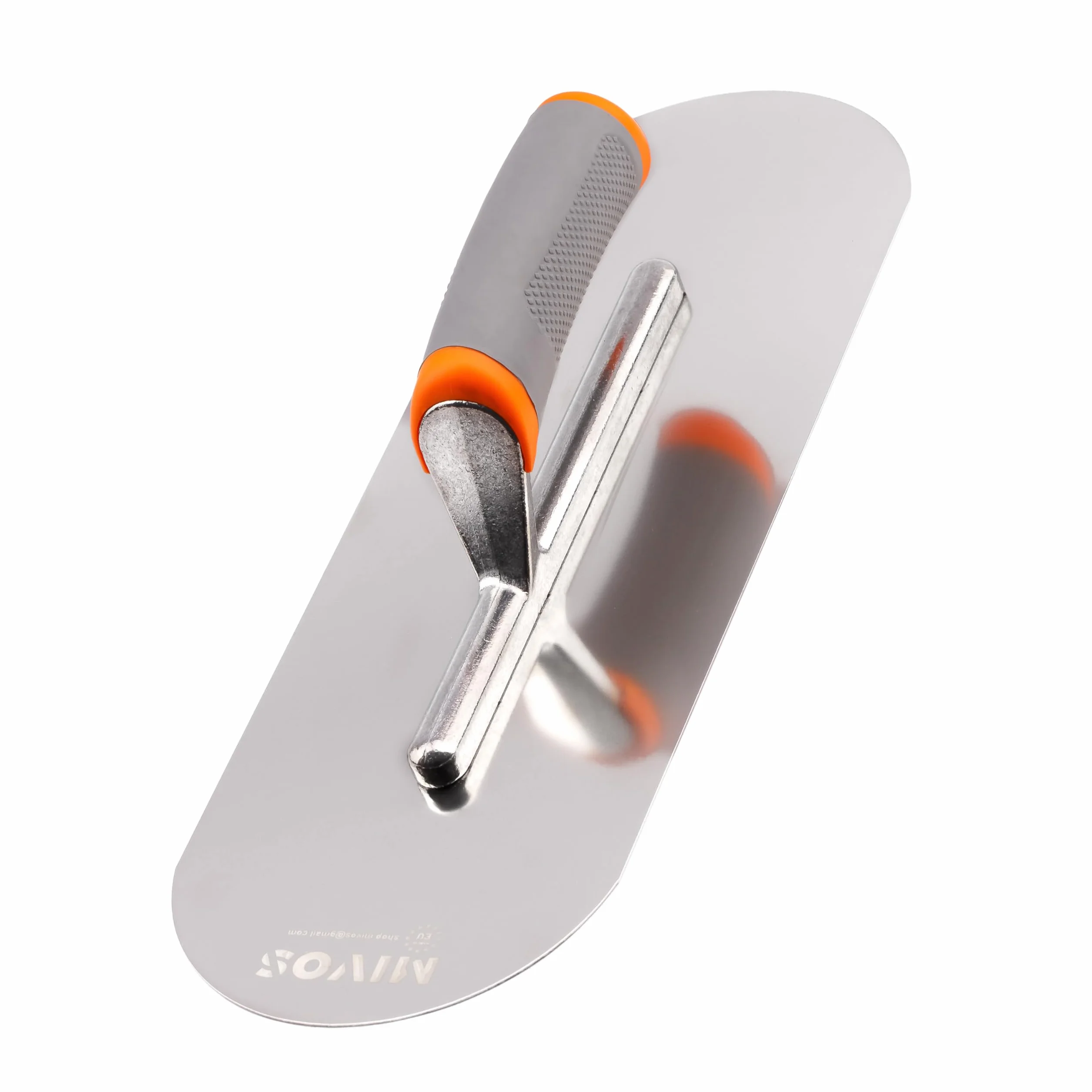 MIVOS Llana Alisadora de Acero Inoxidable - 375 x 130 mm - Media Caña - Empuñadura Blanda Ergonómica - Placa Alisadora para Enlucido Y Albañilería - Disco Alisador - MADE IN EU