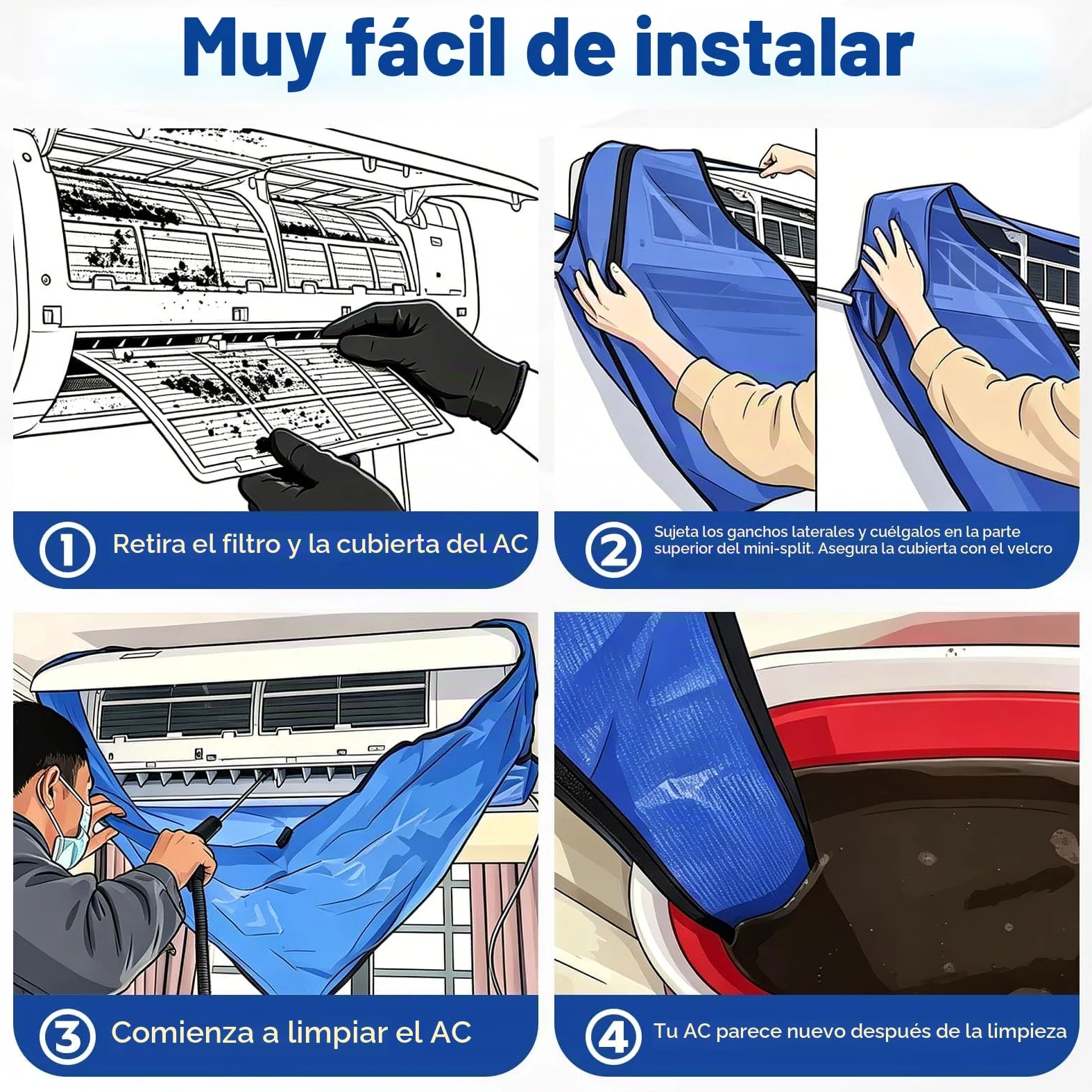 Kit de Limpieza Aire Acondicionado Split, Bolsa de Limpieza para Aire Acondicionado de Pared y Casa, Azul Grande