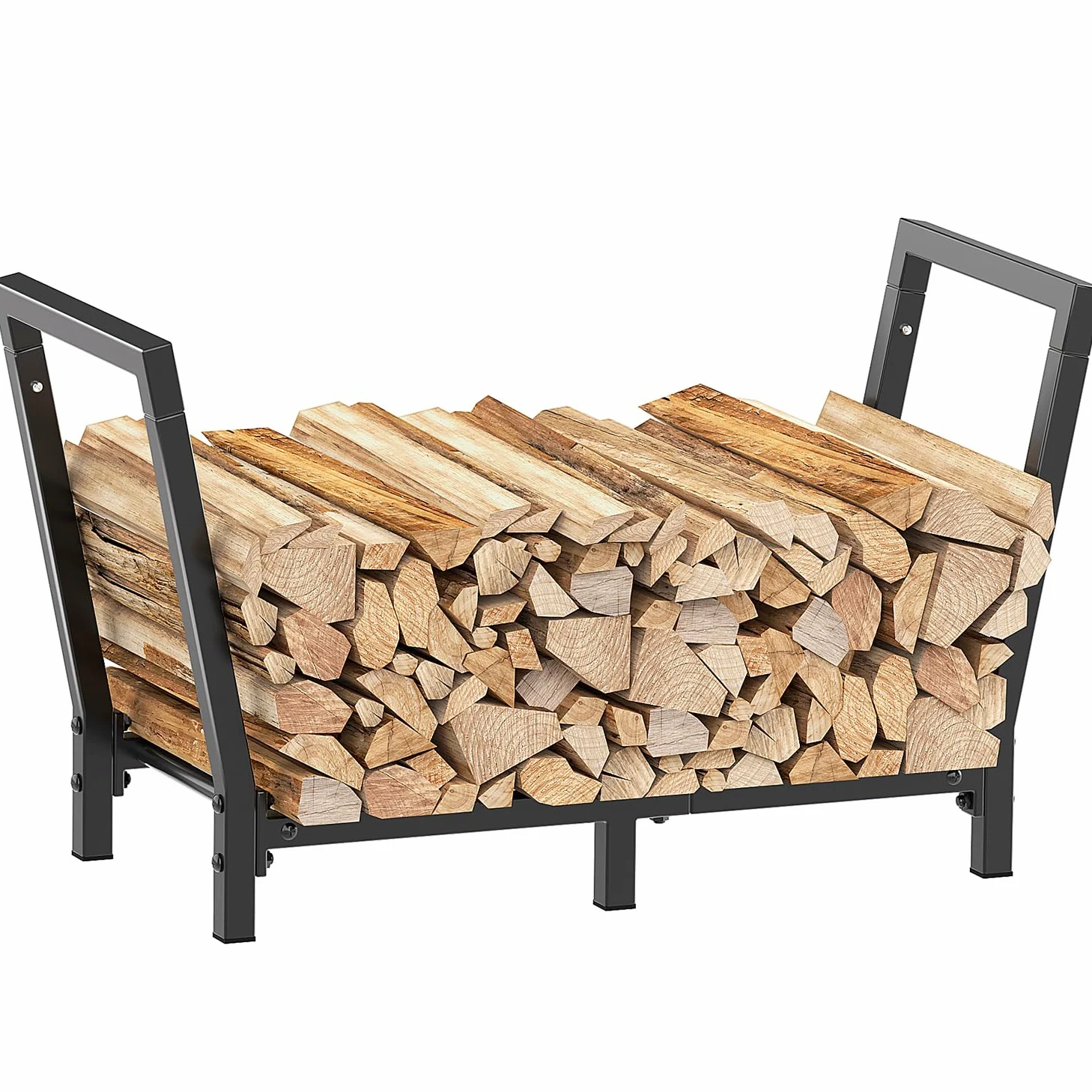 Leñero en Forma de Escalera Leñero Interior/Exterior Metal Antideslizante Ventilado 250lbs 6 Patas Reforzadas para Chimenea Jardín(33x81x46cm Negro)