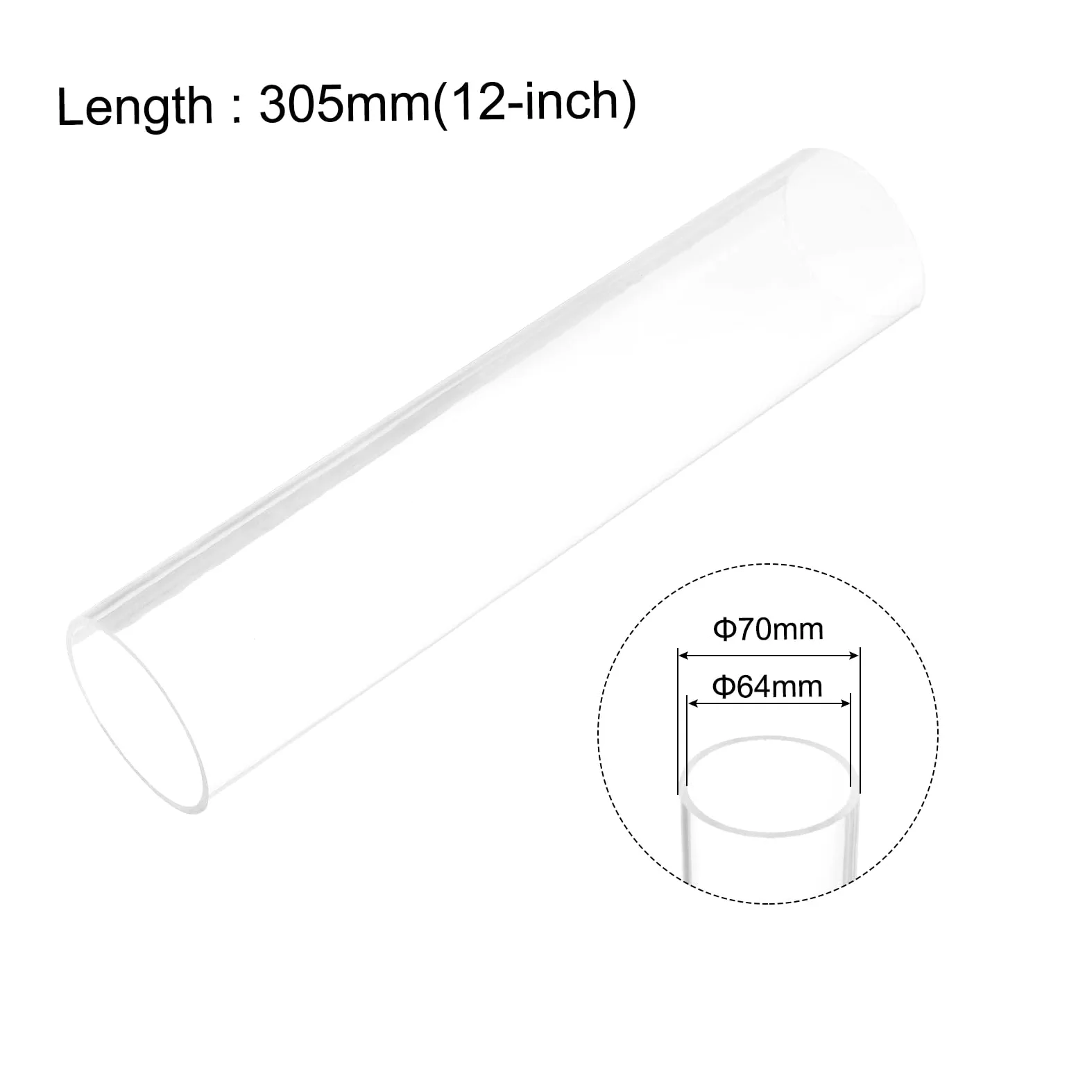 QUARKZMAN Tubo transparente de PVC, diámetro interior de 64 mm, diámetro de 70 mm, longitud de 305 mm, tubo de plástico acrílico para lámparas, lámparas de pie, muebles