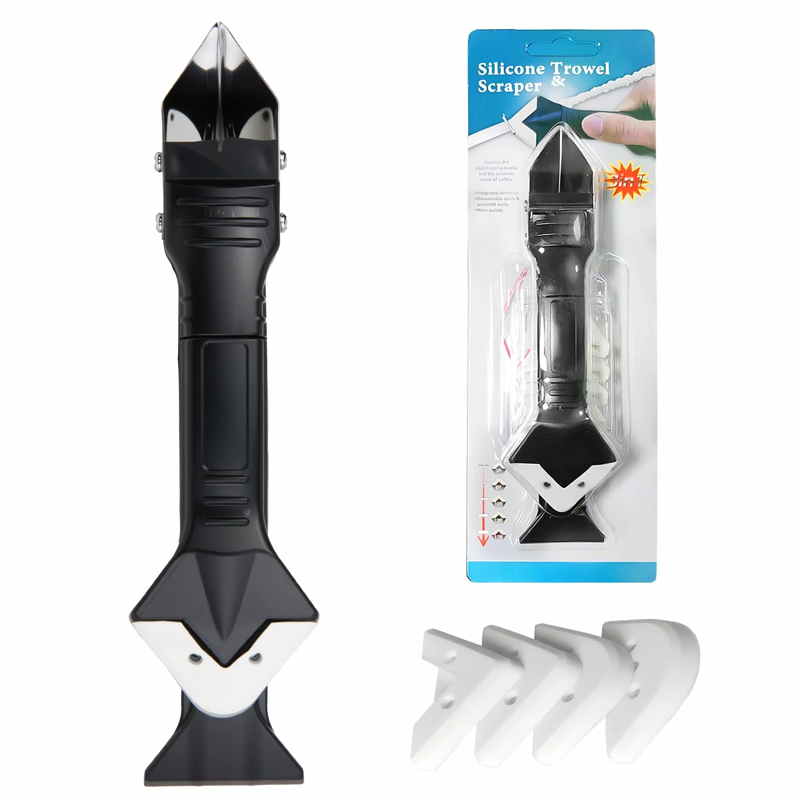 3 en 1 Aplicador Silicona Herramienta, LINKINNO Kit de Calafateo Herramientas de Eliminador de Sellantes Cemento Rascador Alisador de Masilla para Rasqueta Vitroceramica para Juntas Baño de Cocina