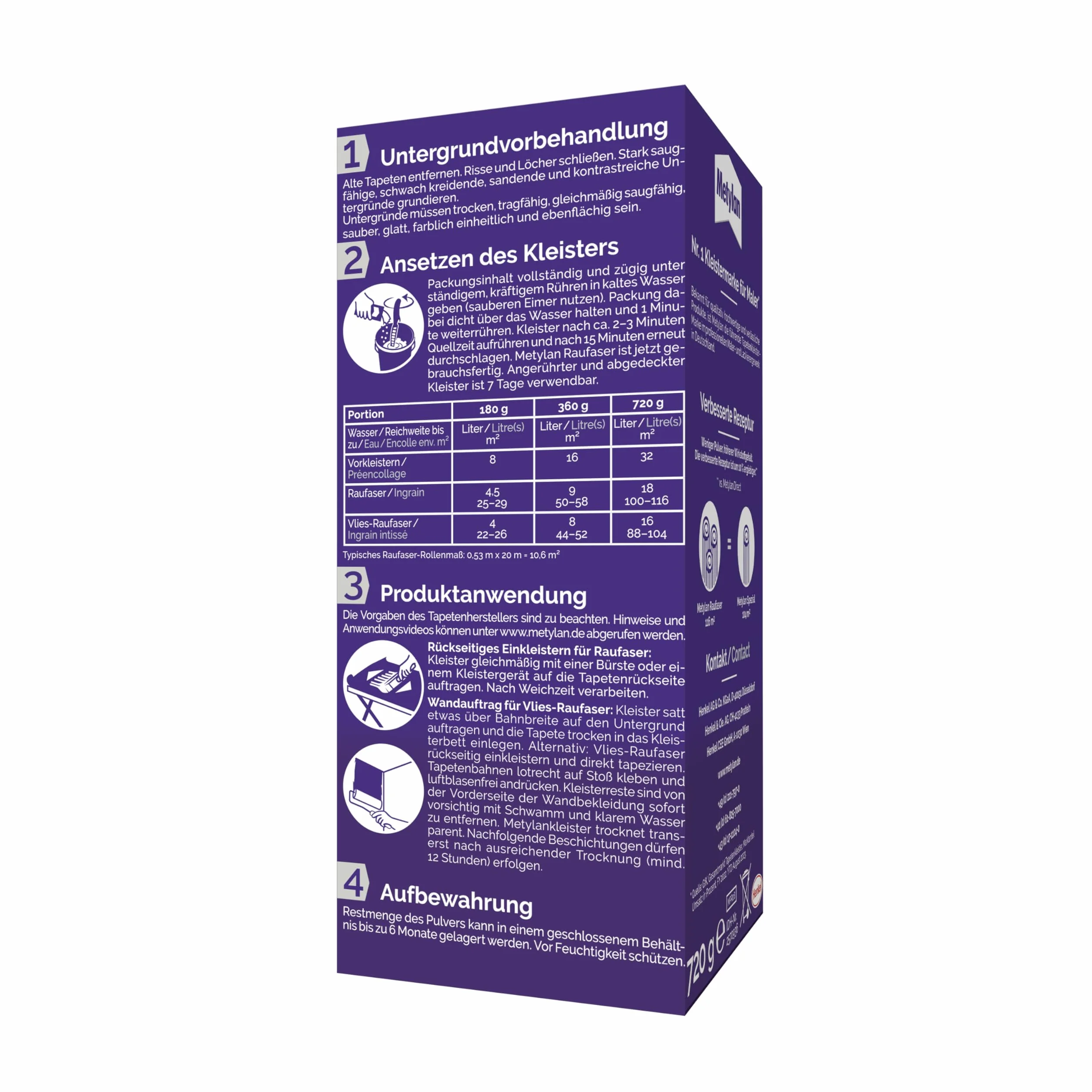 Metylan Pasta de papel pintado resistente para papel pintado con alta fuerza adhesiva inicial, pasta duradera y corregible con metilcelulosa, 1 x 720 g