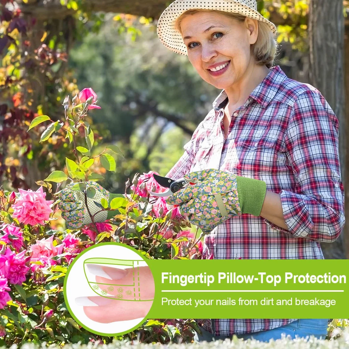 Ainiv Guantes de jardinería para mujeres/damas, 2 pares de guantes de trabajo de jardín con agarre antideslizante, cómodos guantes de jardín transpirables a prueba de espinas para patio, granja, poda