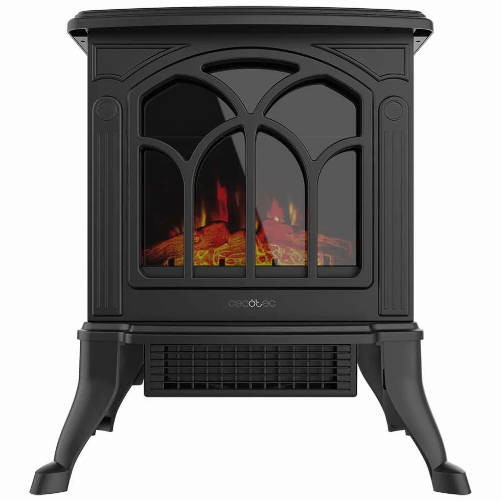 Cecotec Chimenea Eléctrica de Pie ReadyWarm 1500 Flames. 1500 W, 2 Niveles de Potencia, Termostato Ajustable y Control Independiente de las Llamas, Área de Cobertura 20 m2