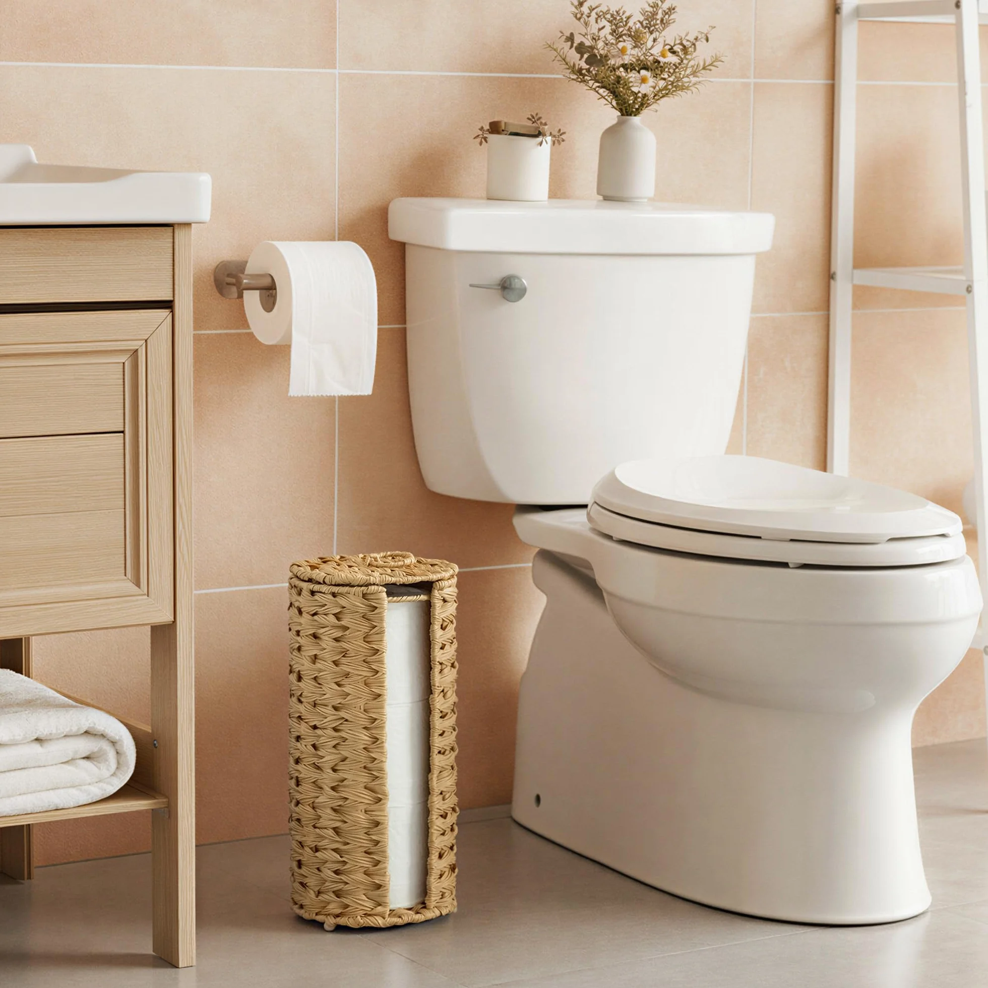 GRANNY SAYS Soporte de Almacenamiento de Papel higiénico, Soporte de Papel higiénico con Almacenamiento, Soporte de pañuelos de baño, Soporte de Rollo de Inodoro Independiente, Organizador de Papel