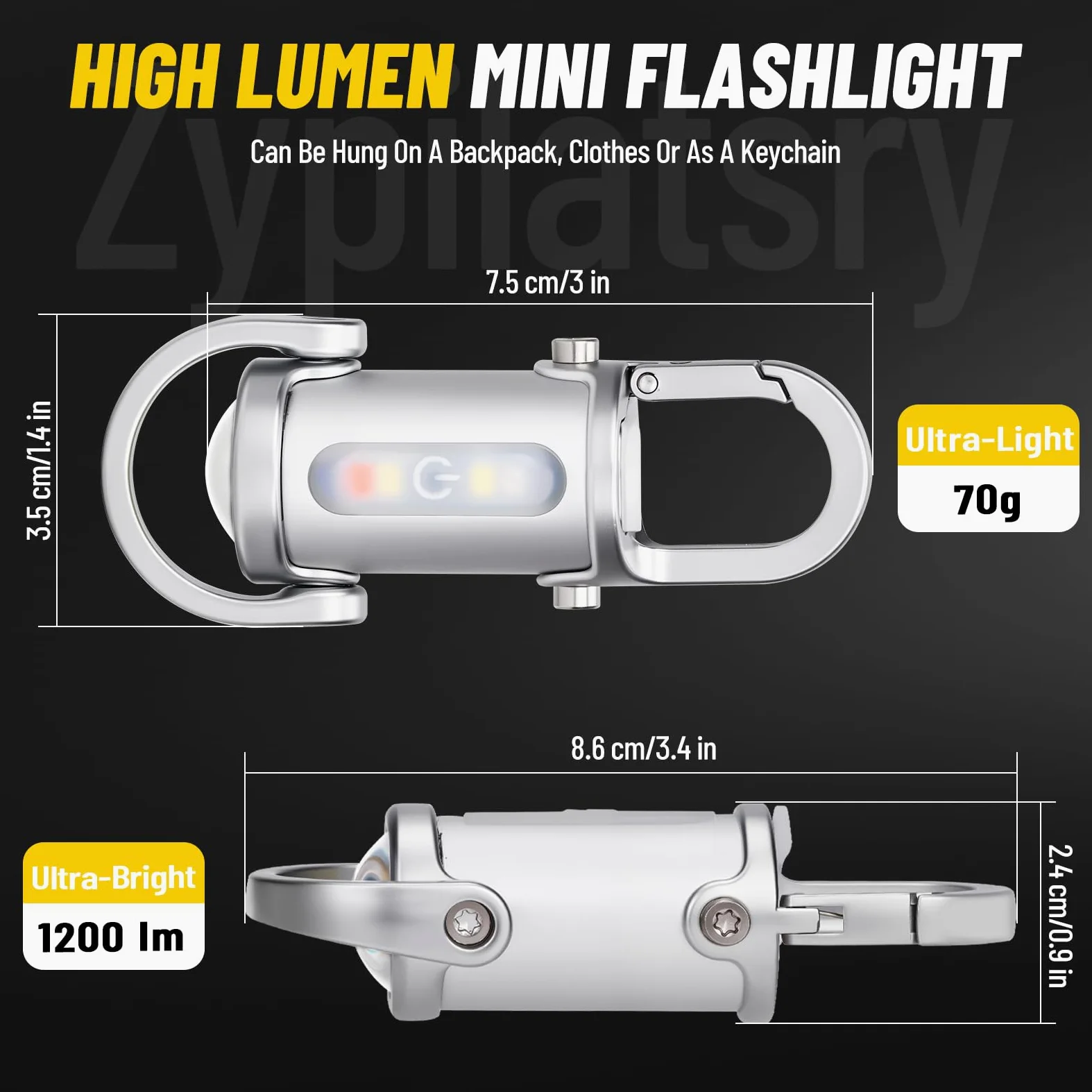 Mini linternas LED superbrillantes de 1200 lúmenes, recargable por USB, pequeña, impermeable, llavero de rescate, camping, color plateado