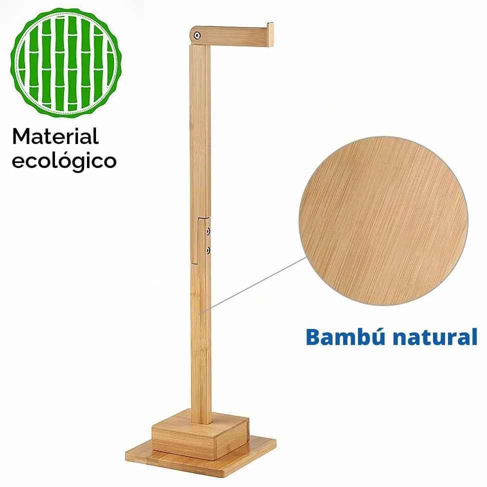 Soporte de papel higiénico independiente de bambú Soporte de rollo de almacenamiento Ideal para 5 rollos de papel higiénico Soporte y organizador 2 en 1 Ahorro de espacio Sin taladrar 72 cm | Soporte de rollo de almacenamiento Ideal de papel higiénico Sop