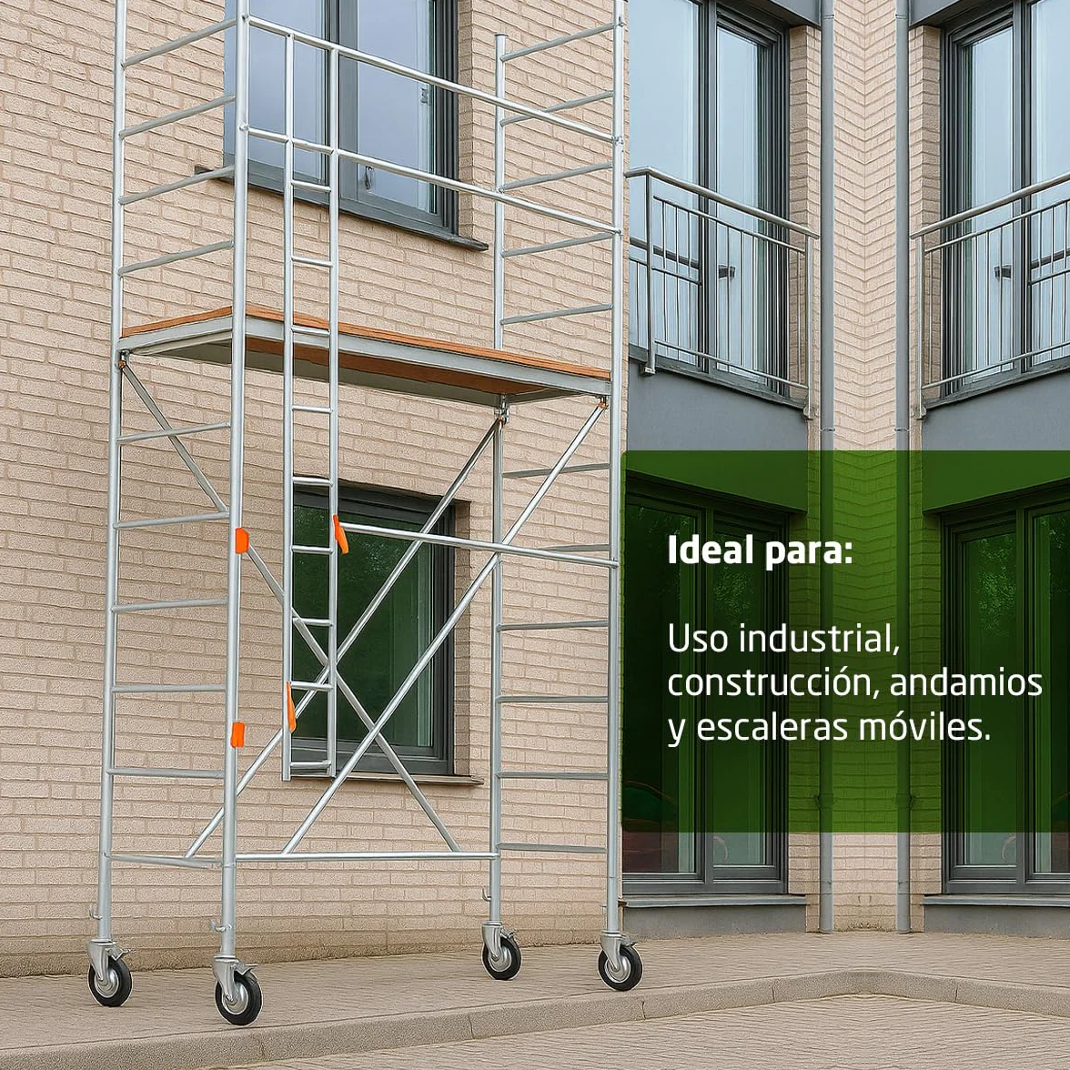 Amig - Rueda Andamio Macho con Freno - Ø200 mm - Núcleo Metálico y Banda de Goma - Rodamientos de Rodillos - Soporta 200 kg - Ideal para Andamios y Suelos Interiores/Exteriores - Ruedas Giratorias