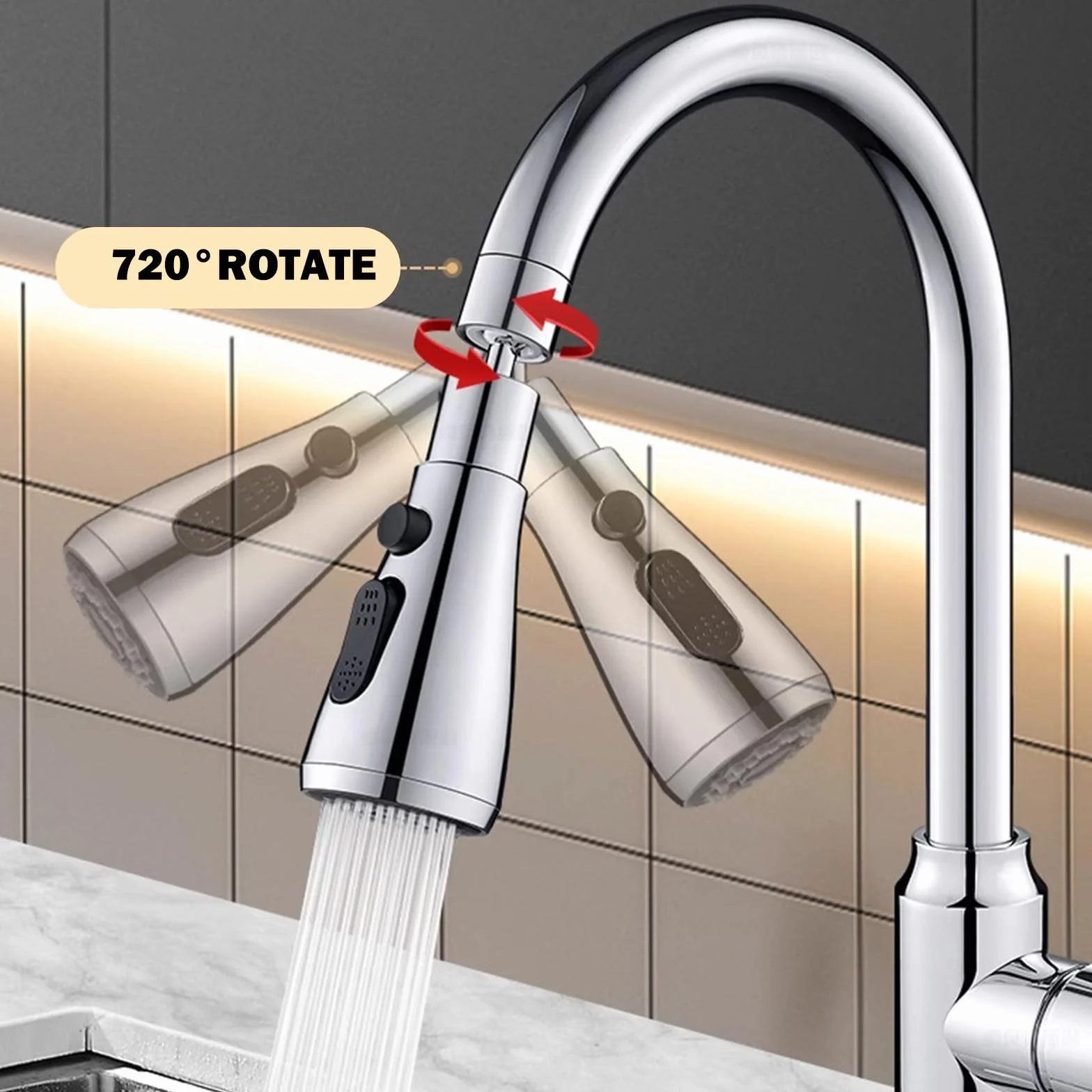 Aireador grifo cocina 360° giratorio filtro 3 modos antisalpicaduras atomizador
