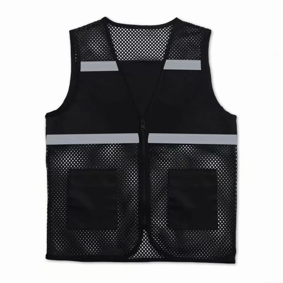 Chaleco de trabajo de verano con diseño de red de pesca y características reflectantes para unisex (L Negro)